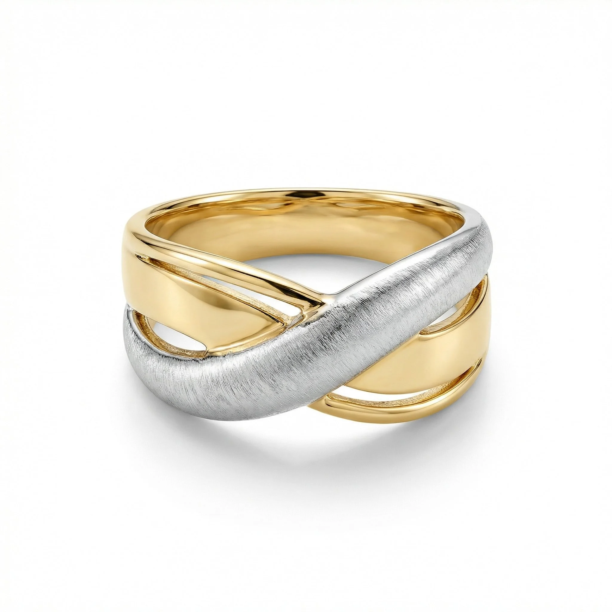 18K Yellow Gold Two-Tone Brushed Ring (2.83g)