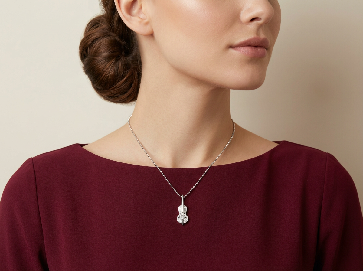 18K White Gold & Diamond Violin Pendant (0.06ct)