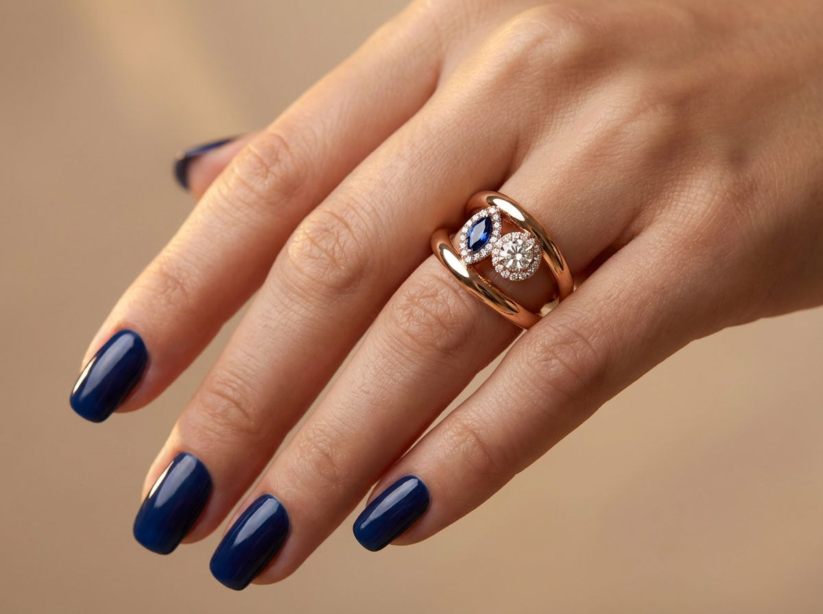 18K Rose Gold & Diamond With Sapphire Ring (0.30ct)