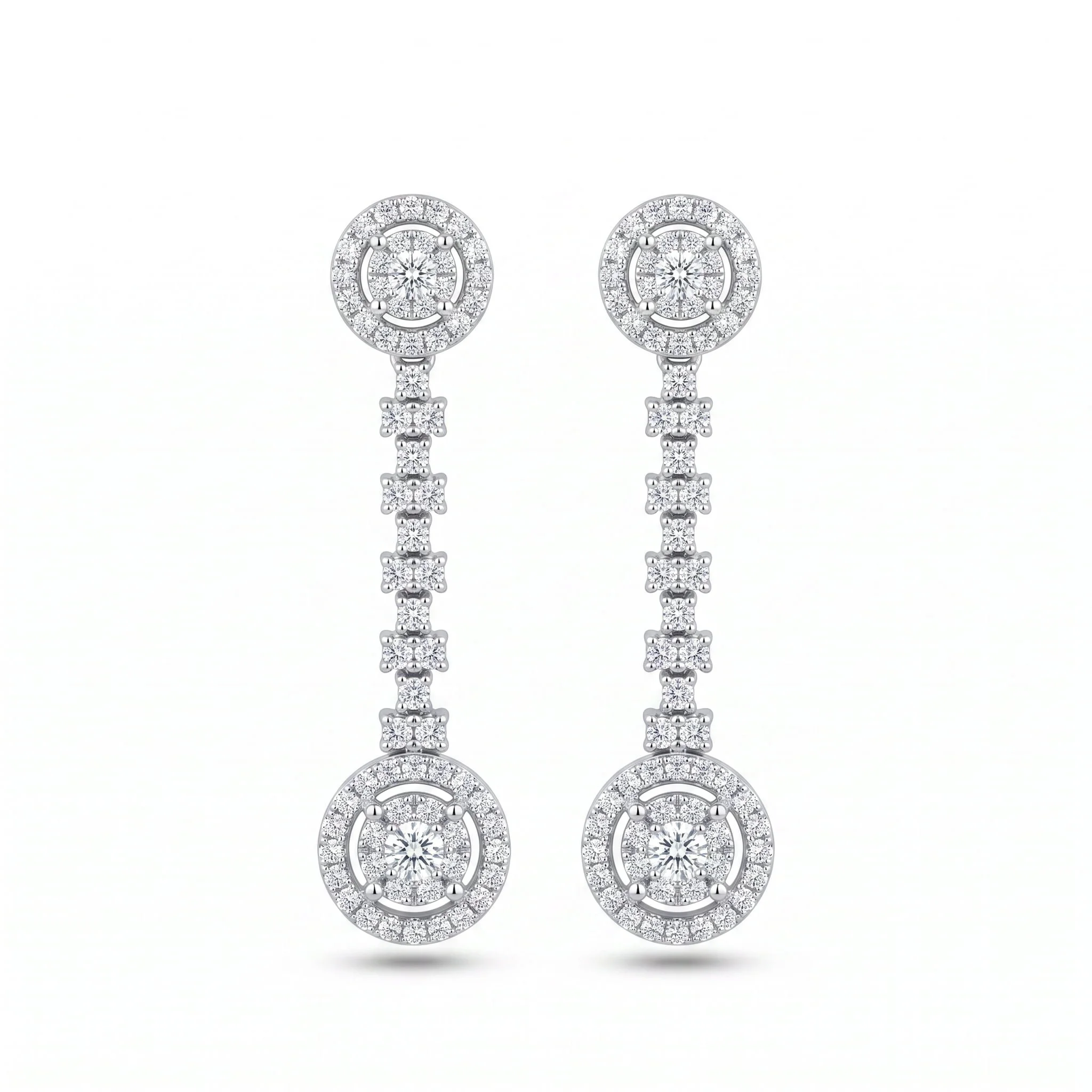18K White Gold & Diamond Halo Line Drop Earrings (1.25ct) (5.06g)