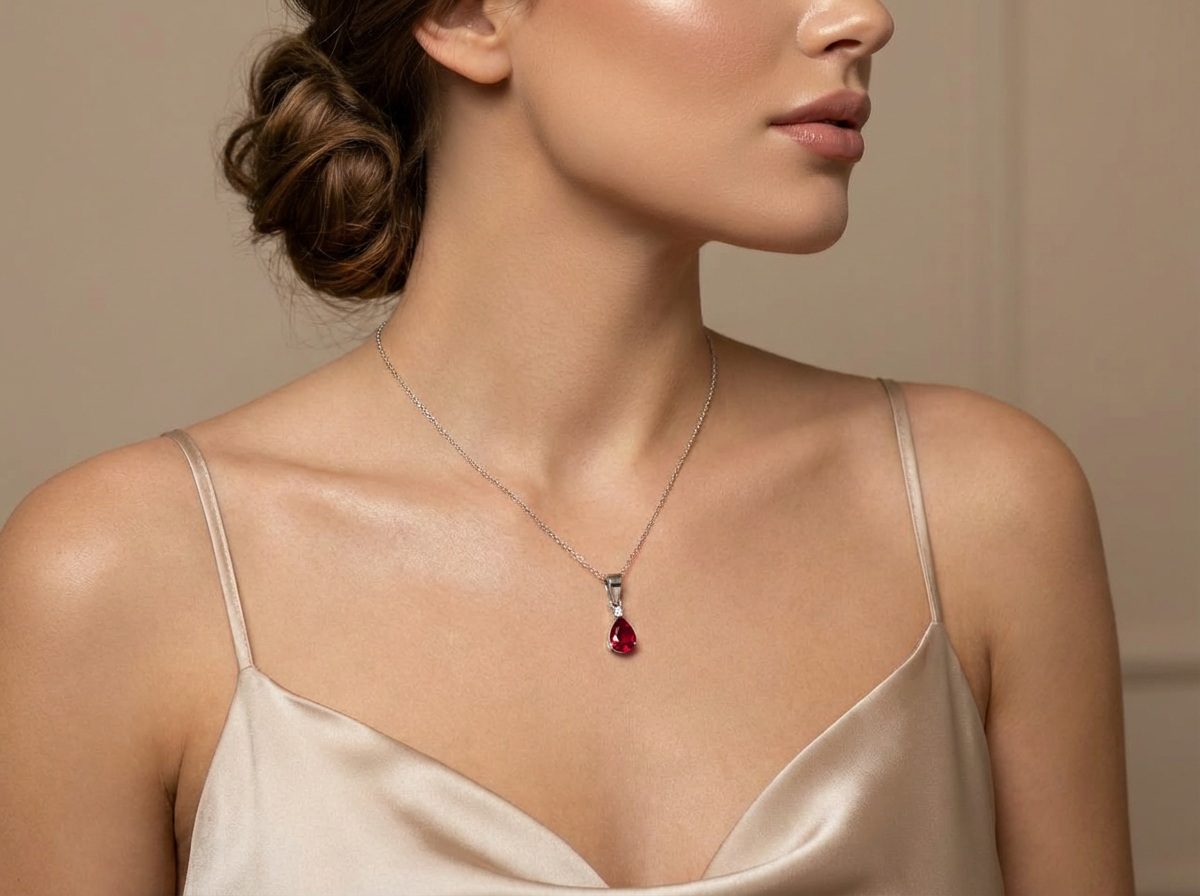 18K White Gold & Diamond With Ruby Pendant (0.04ct)