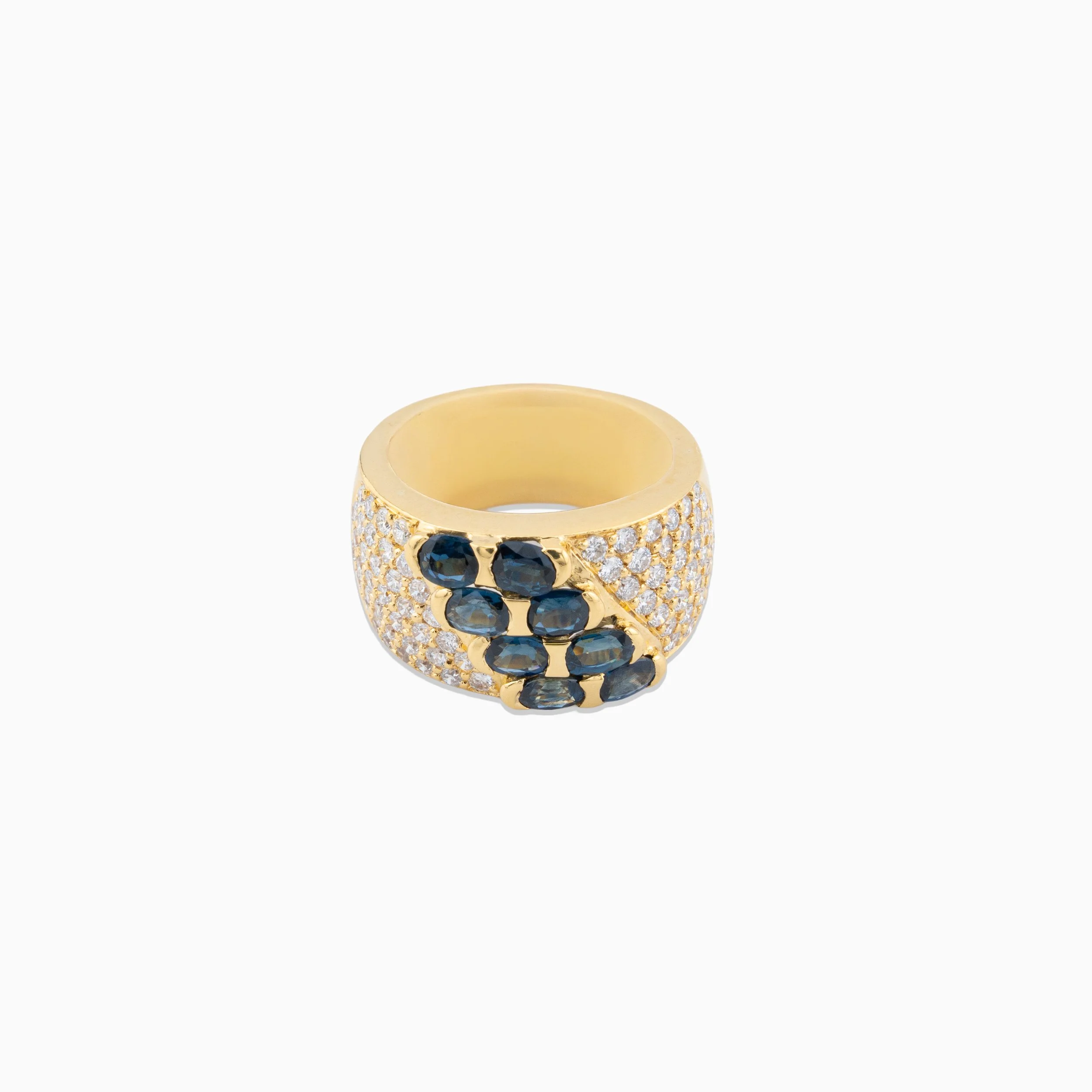 18K Yellow Gold & Diamond With Sapphire Ring (2ct)