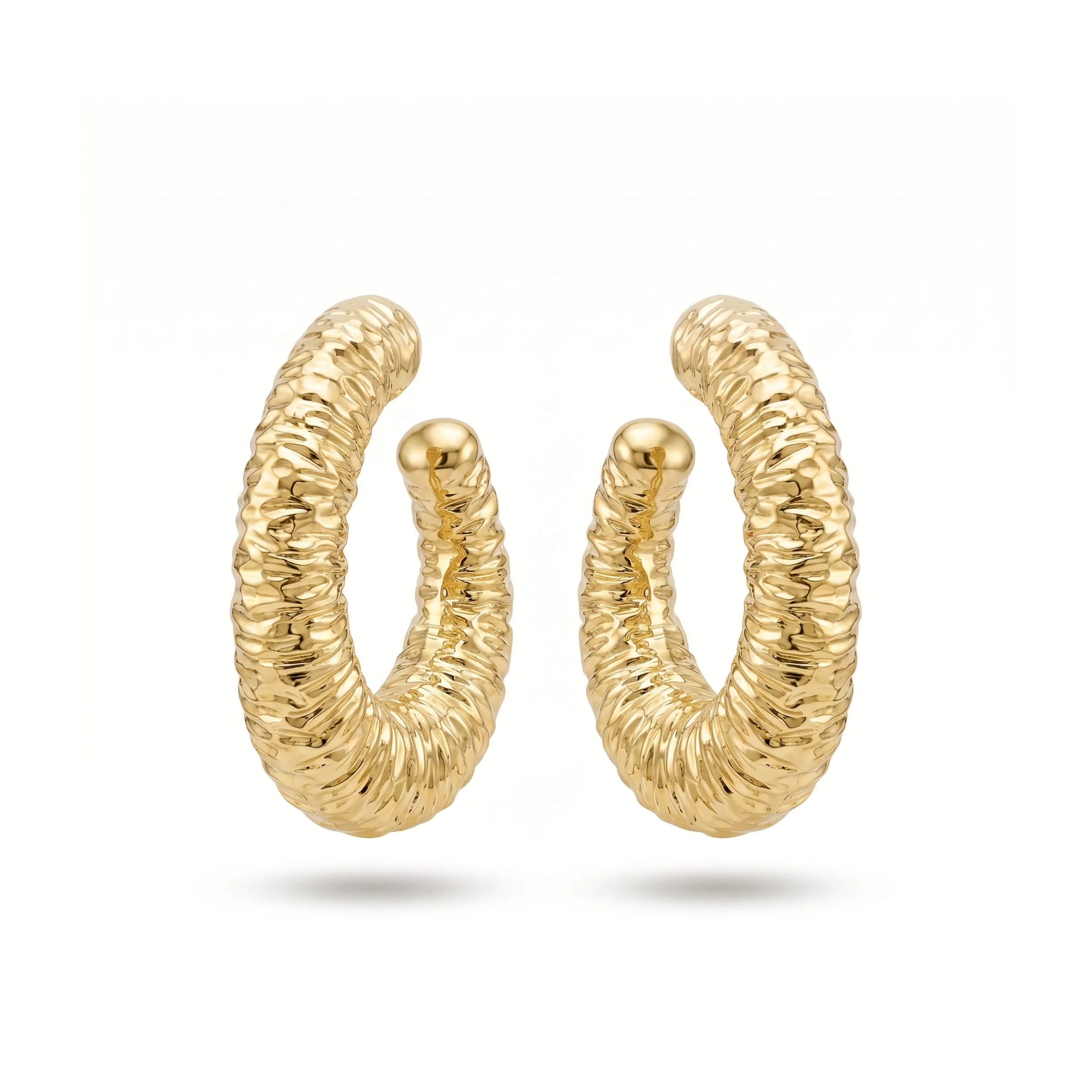 18K Yellow Gold Ribbed Open Hoop Earrings (6.93g)