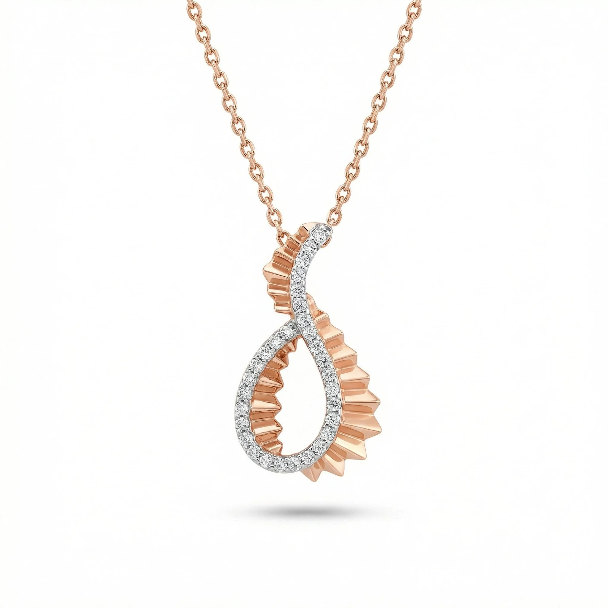 18K Rose Gold & Diamond Teardrop Sunburst Pendant (0.35ct) (6.65g)