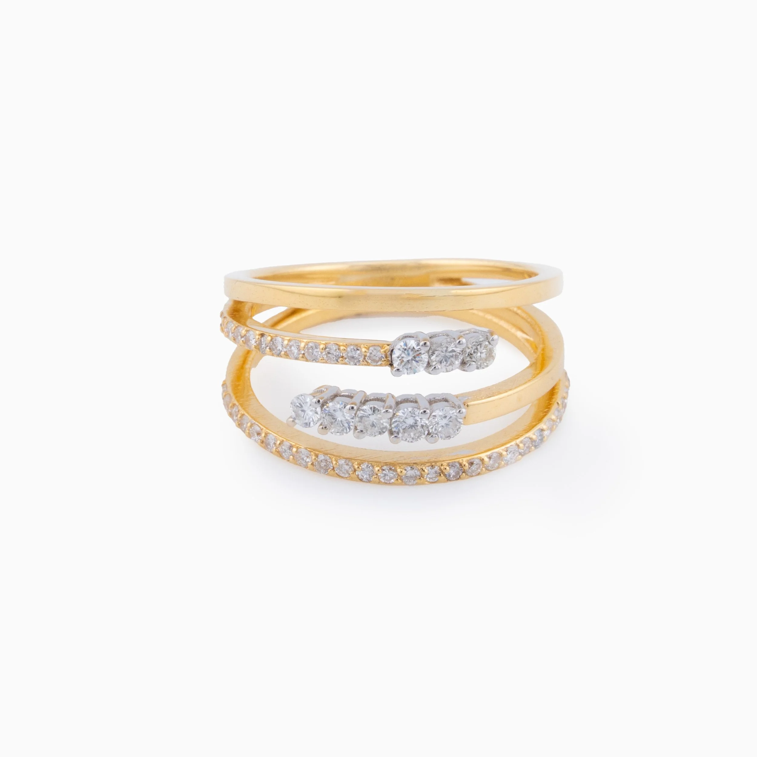 18K Yellow Gold & Diamond Triple Row Ring (0.55ct)
