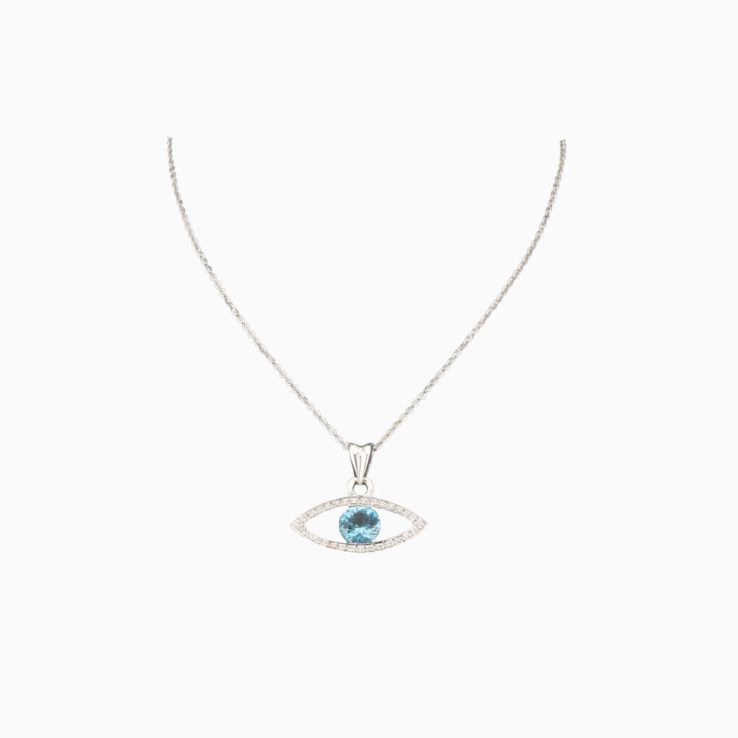 18K White Gold & Diamond Blue Topaz Eye Pendant (0.38ct)