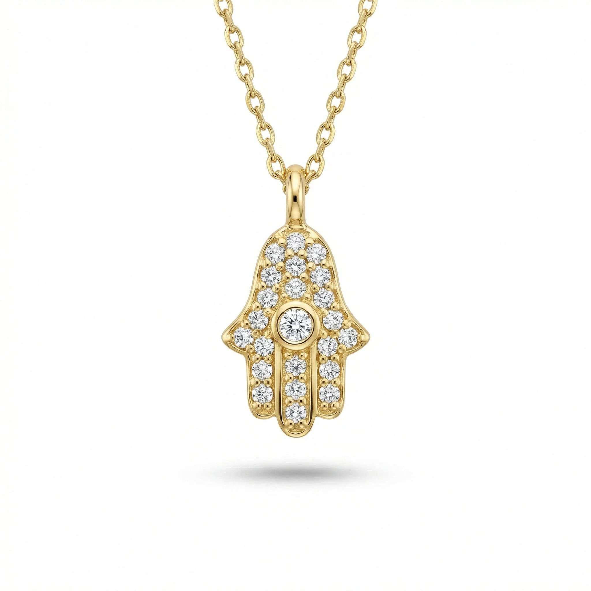 18K Yellow Gold & Diamond Hamsa Pendant (0.09ct) (1.50g)