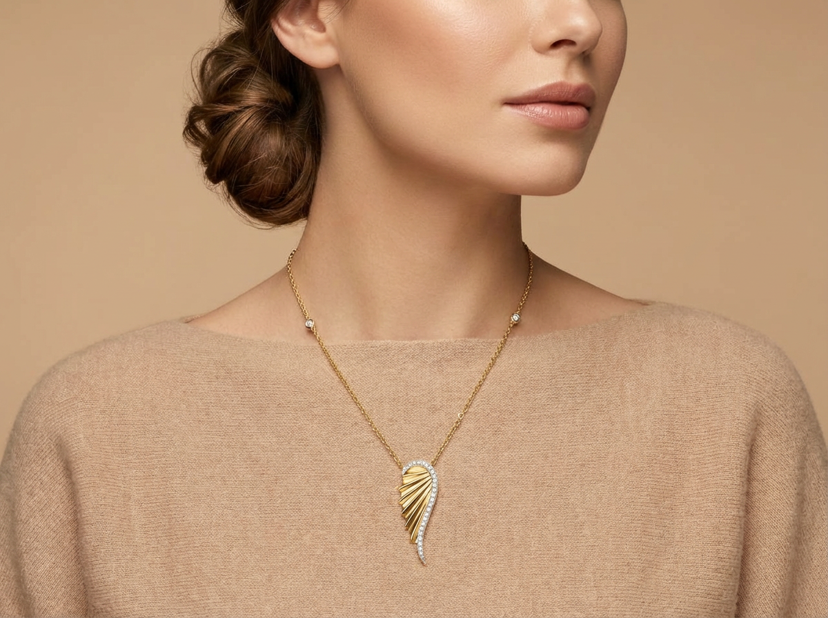 18K Yellow Gold & Diamond Angel Wing Pendant (0.25ct)