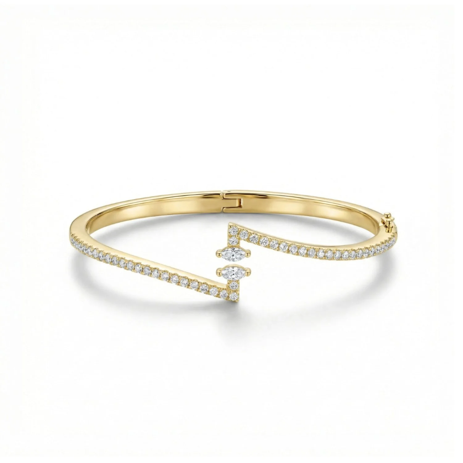 18K Yellow Gold & Diamond Marquise Bypass Bangle (1.46ct) (20.00g)