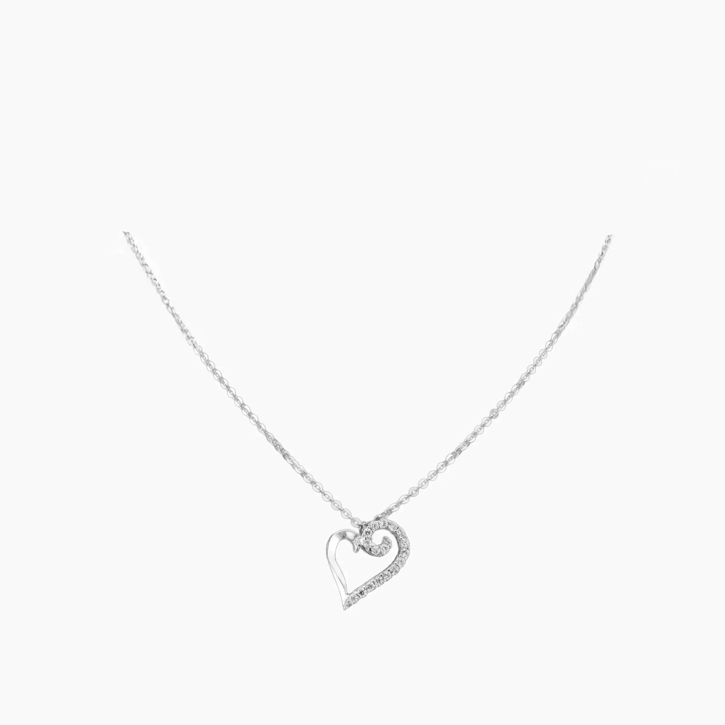 18K White Gold & Diamond Heart Swirl Pendant (0.22ct)