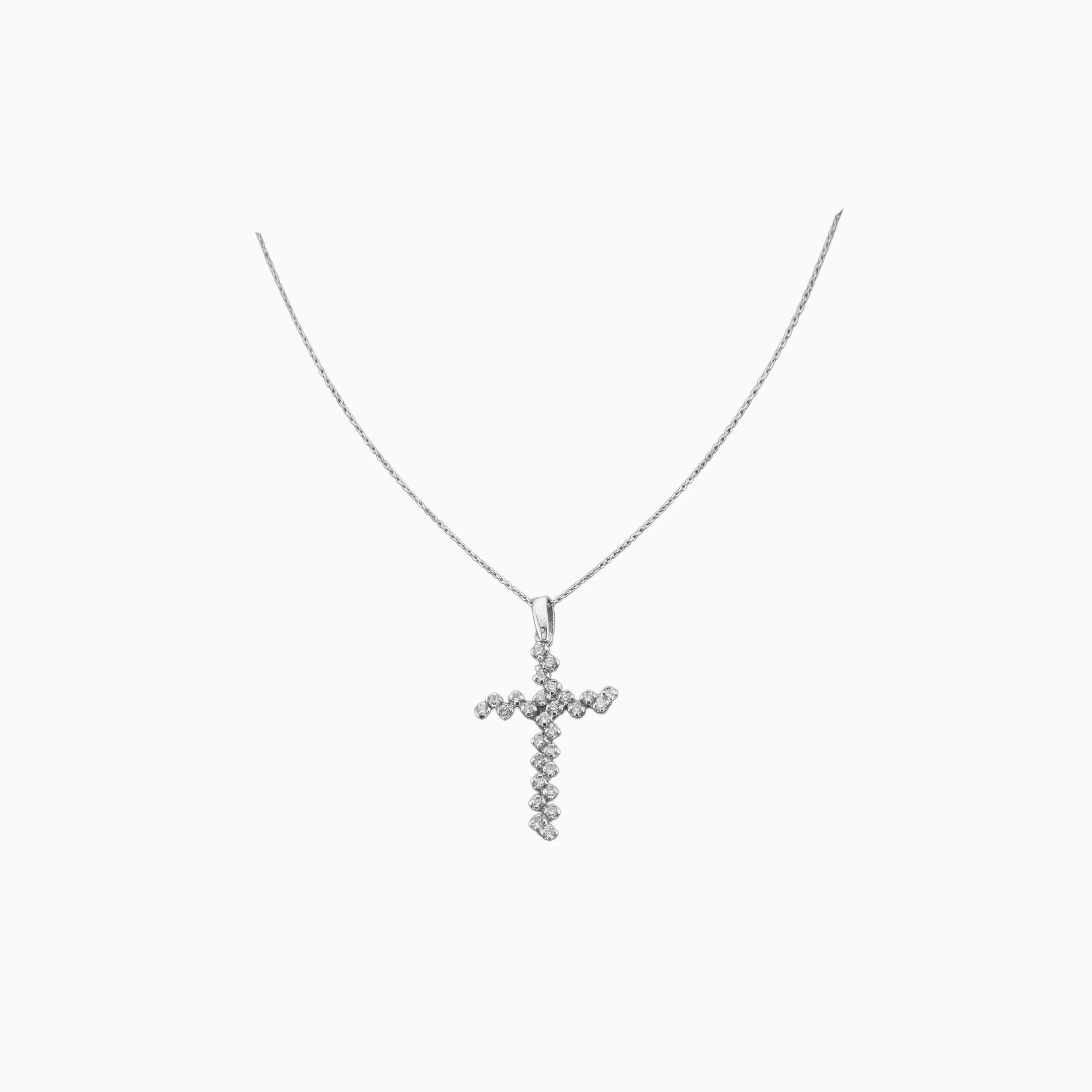 18K White Gold & Diamond Cluster Cross Pendant (1.07ct)