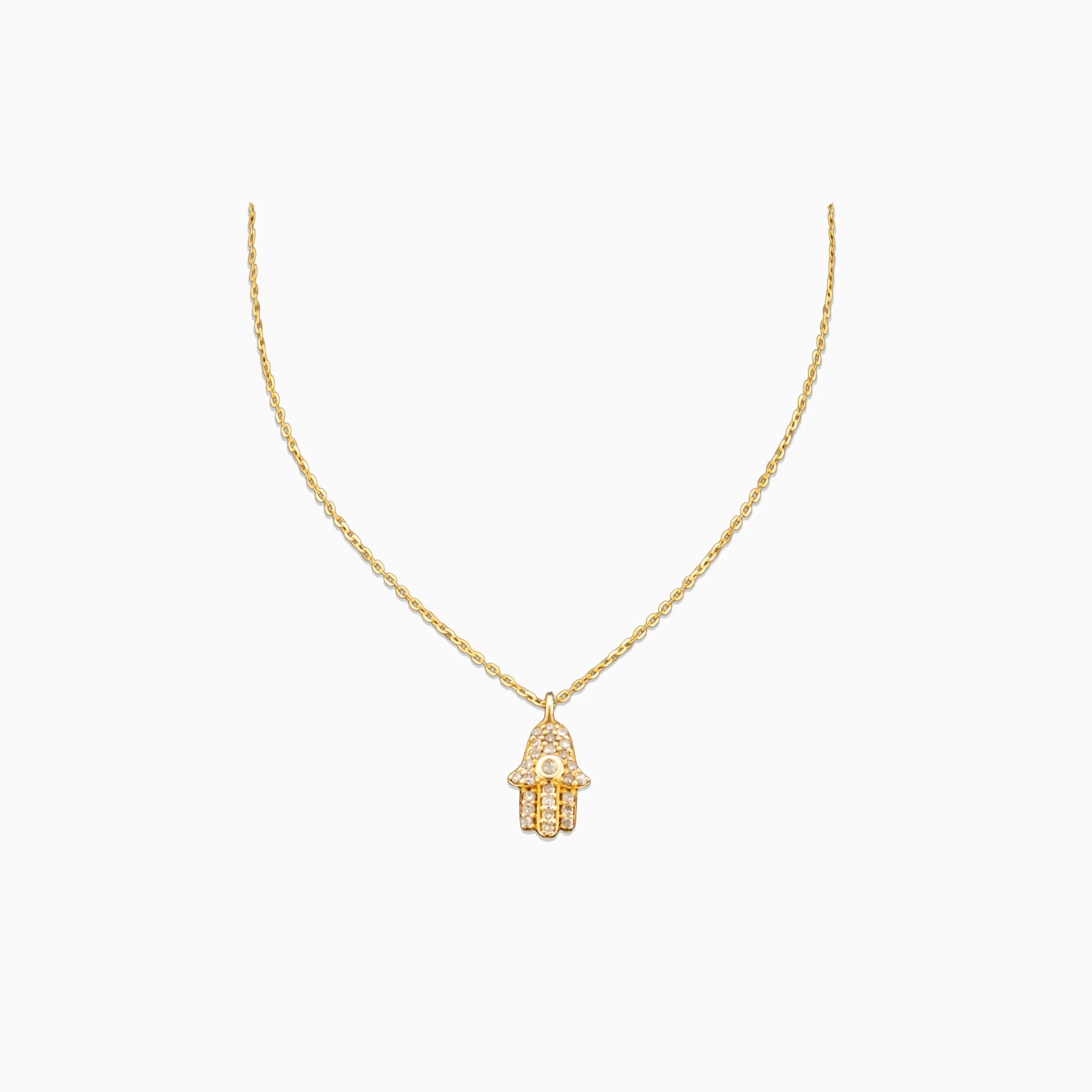 18K Yellow Gold & Diamond Hamsa Pendant (0.09ct)