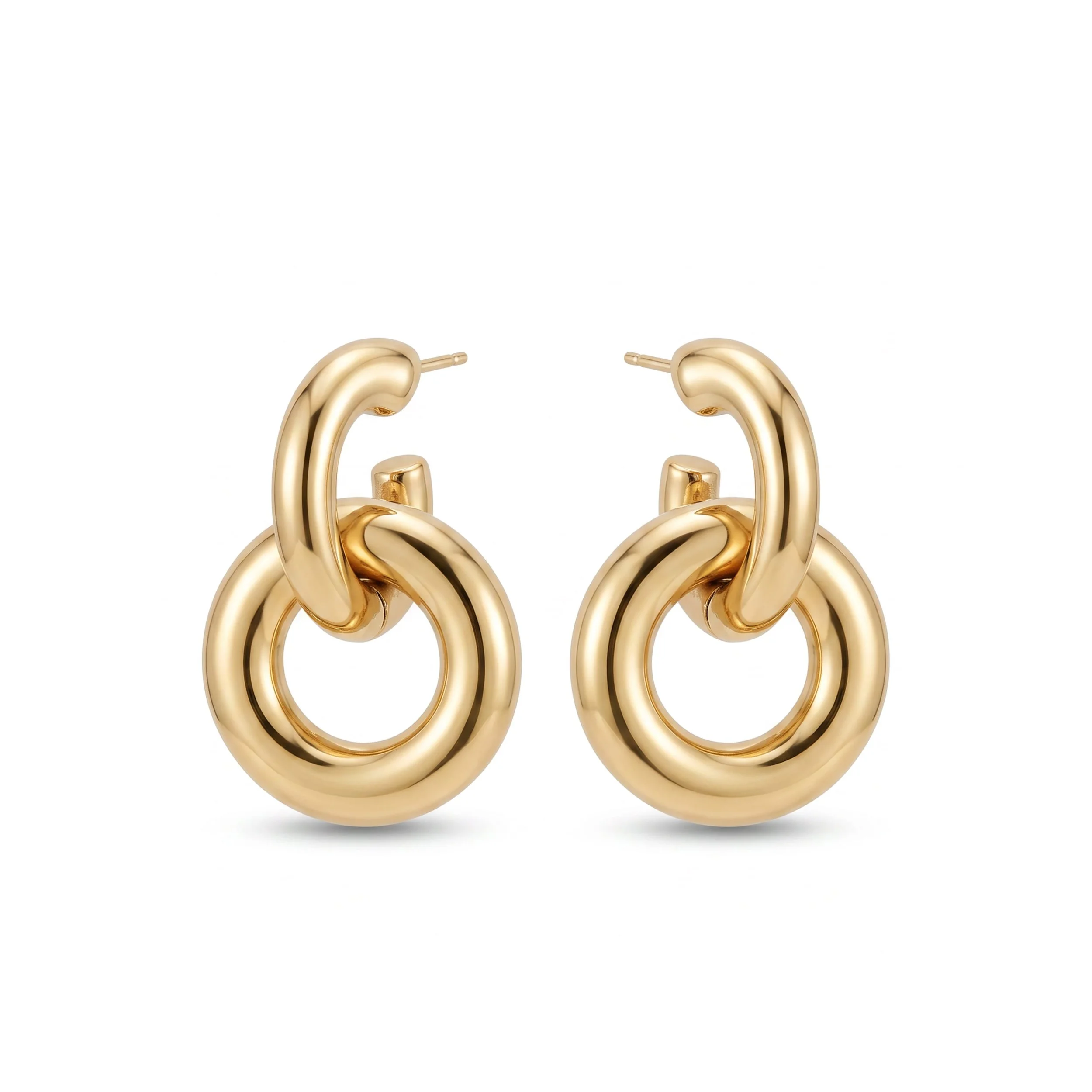 18K Yellow Gold Interlocking Ring Drop Earrings (7.26g)