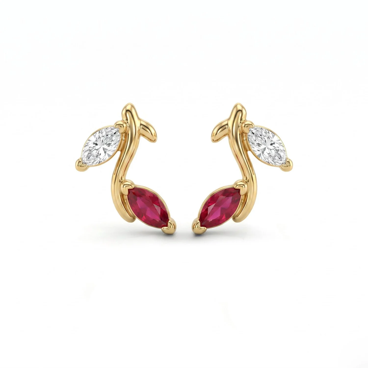 18K Yellow Gold & Diamond With Ruby Earrings (0.12ct) (2.09g)