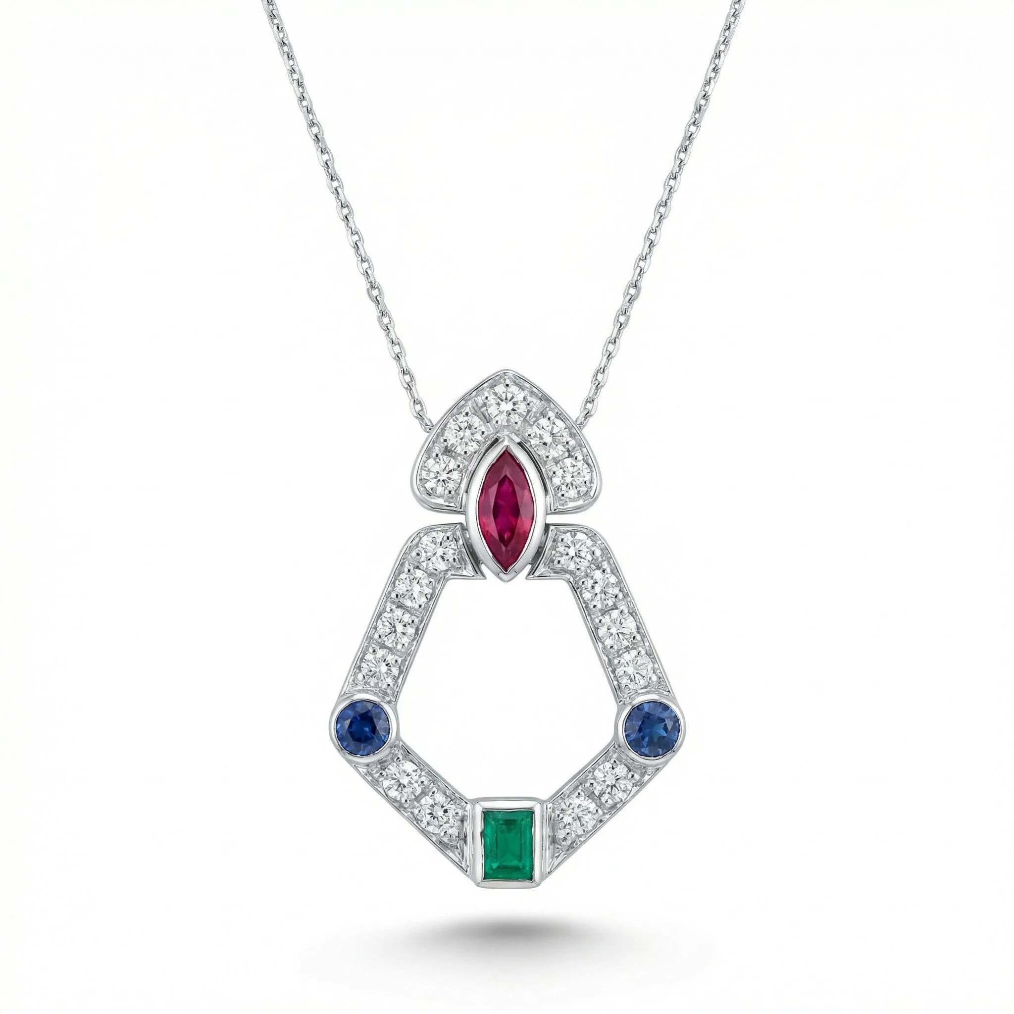 18K White Gold & Diamond Multi-Gem Pendant (0.85ct) (7.06g)