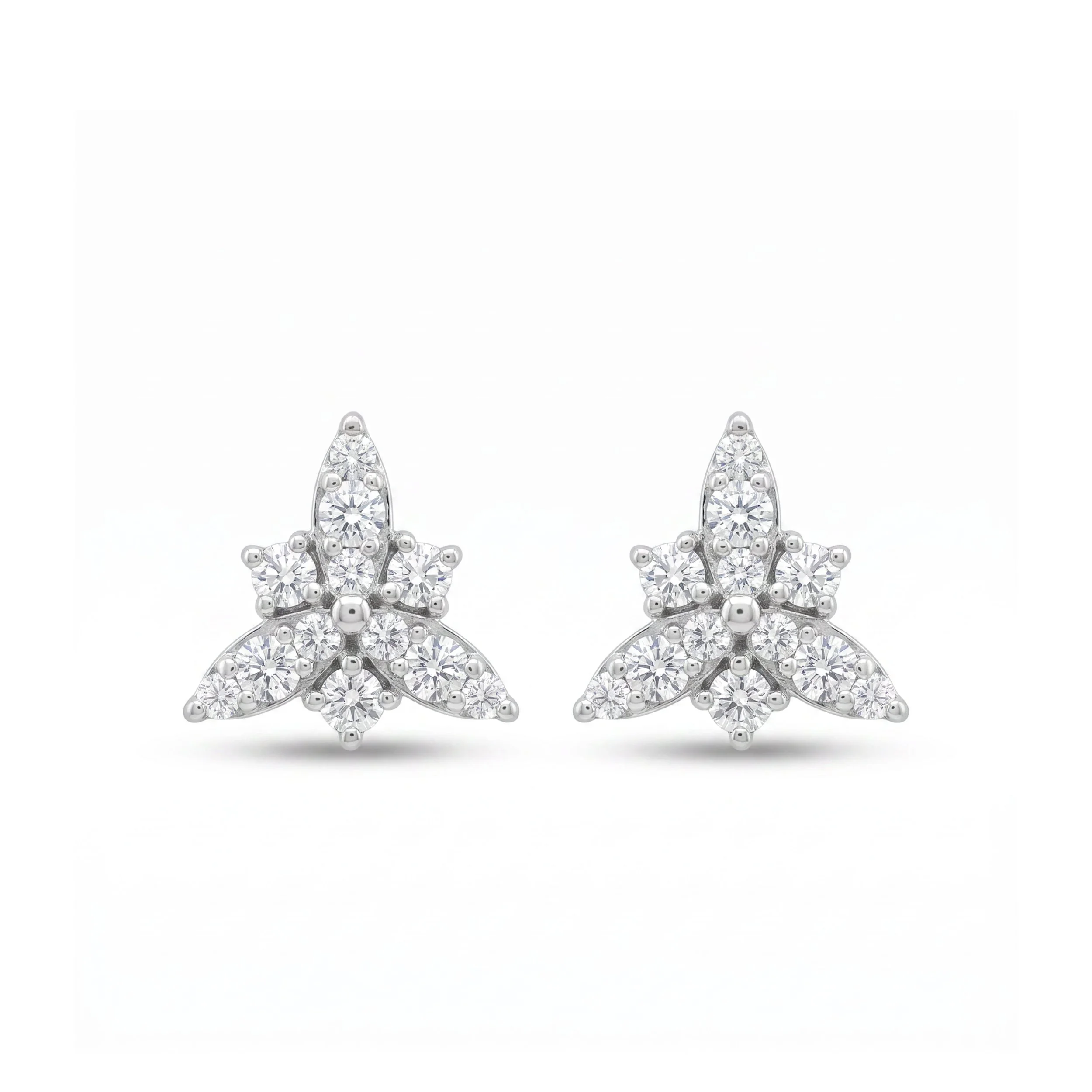 18K White Gold & Diamond Petal Cluster Stud Earrings (0.48ct) (2.12g)