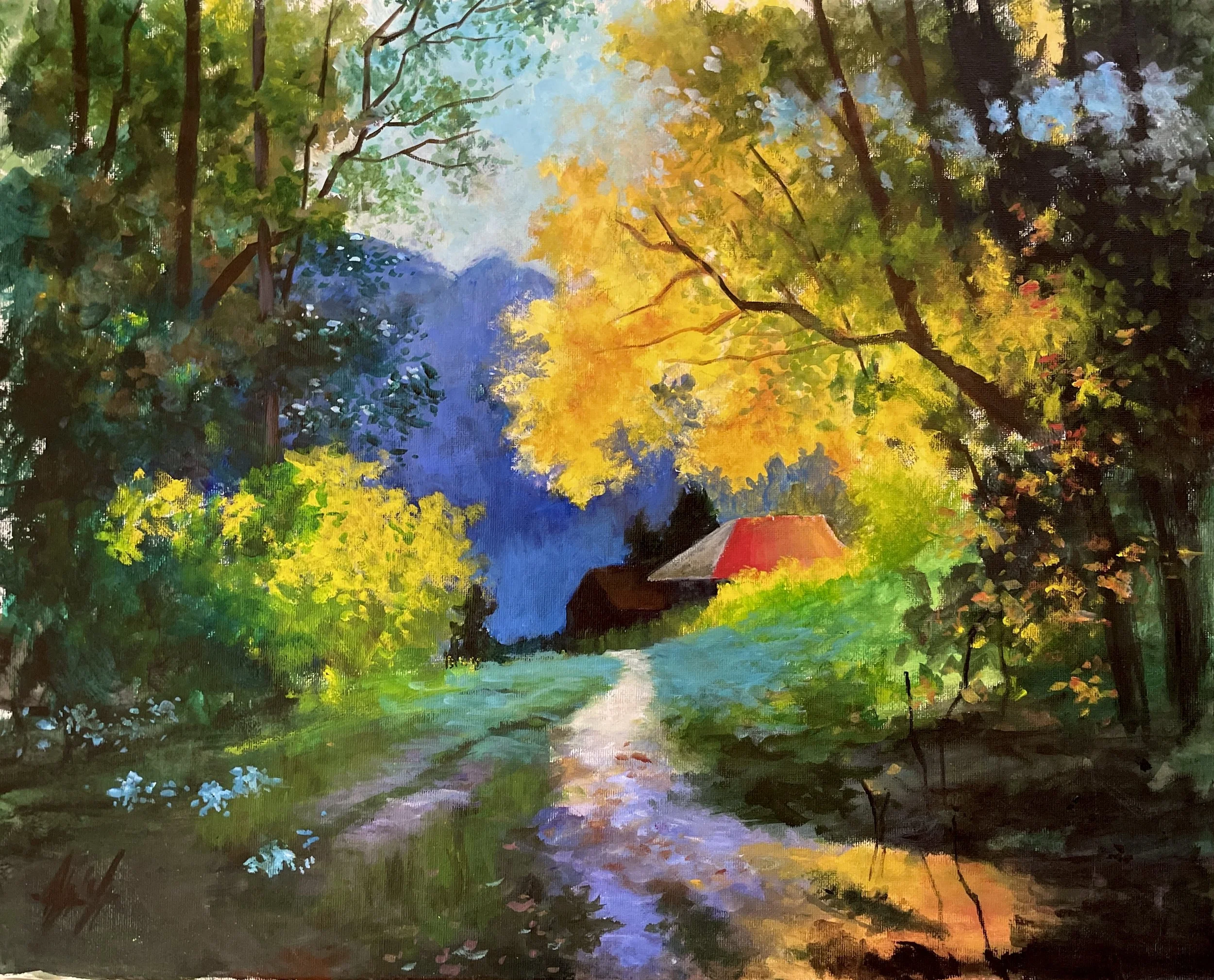 Cabin on the Golden Path_Acrylic 16x20in.JPG