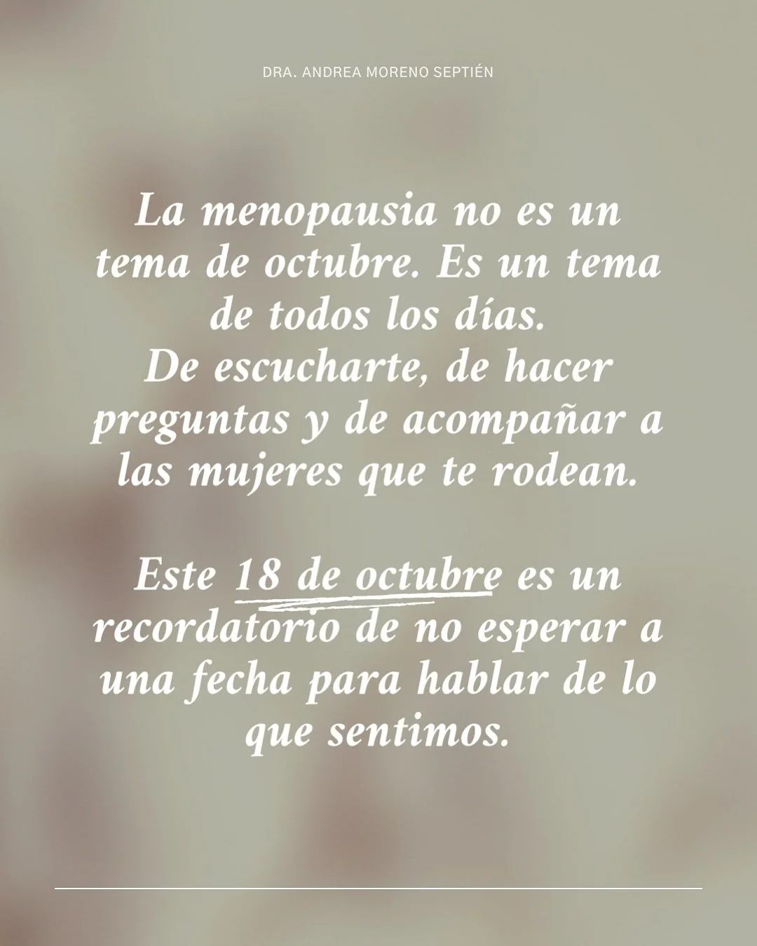 La menopausia no necesita esperar a octubre para ser nombrada.✨

Hoy es un recordatorio de que cada d&iacute;a es el momento para hablar de ella, para reconocer los cambios en tu cuerpo, para acompa&ntilde;ar a las mujeres que te rodean y para hacer 