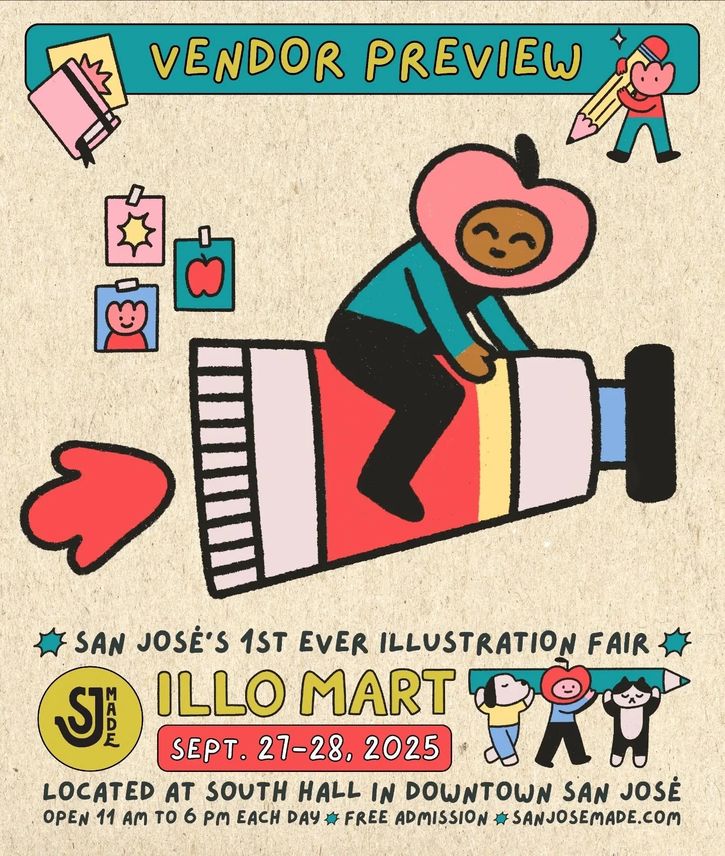 ✨🎨 Preview our next BIG event: ILLO MART, the 1st ever illustration fair in San José, CA!
🎉 Happening on Sept. 27-28, 2025. Located indoors at South Hall, 435 S Market St, San José, CA. Open 11 am to 6 pm each day. Free admission.
?