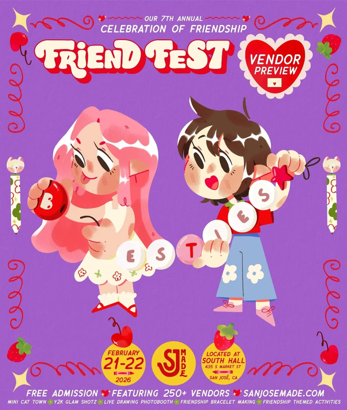 💕 View our 2nd Friend Fest 2026 Vendor Preview!

❤️ Happening on Feb. 21-22, 2026 in downtown San Jos&eacute;, Friend Fest will feature 250+ of your absolute faves (and soon to be new faves) makers, artists, artisans, illustrators, designers, crafte