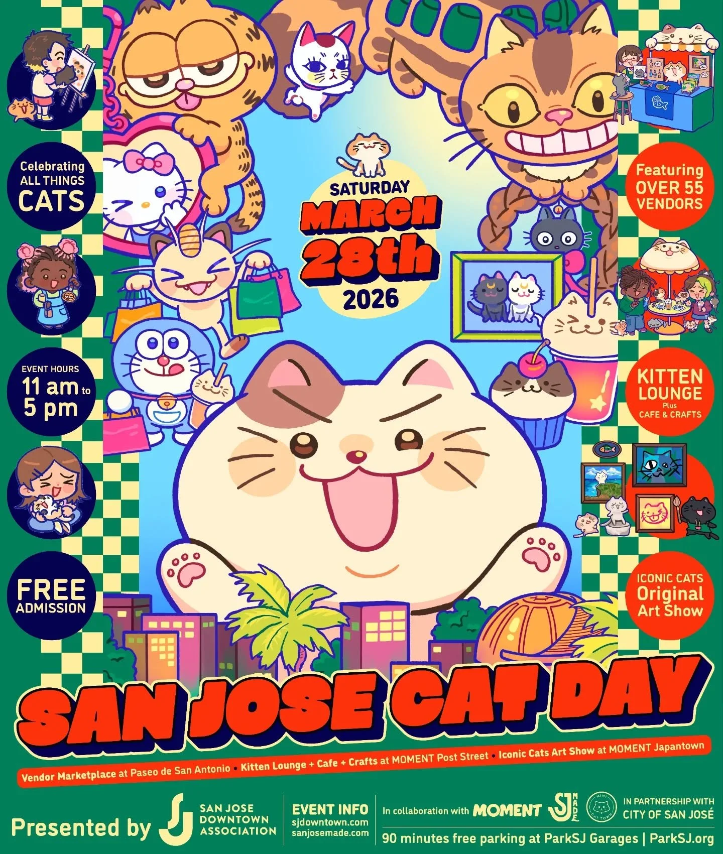 😻💥✨ San Jos&eacute; Cat Day returns on Saturday, March 28! Open from 11 am to 5 pm. Our 2nd annual celebration of all things CATS will be happening in three different outdoor locations in and around downtown San Jos&eacute;. Free admission to atten