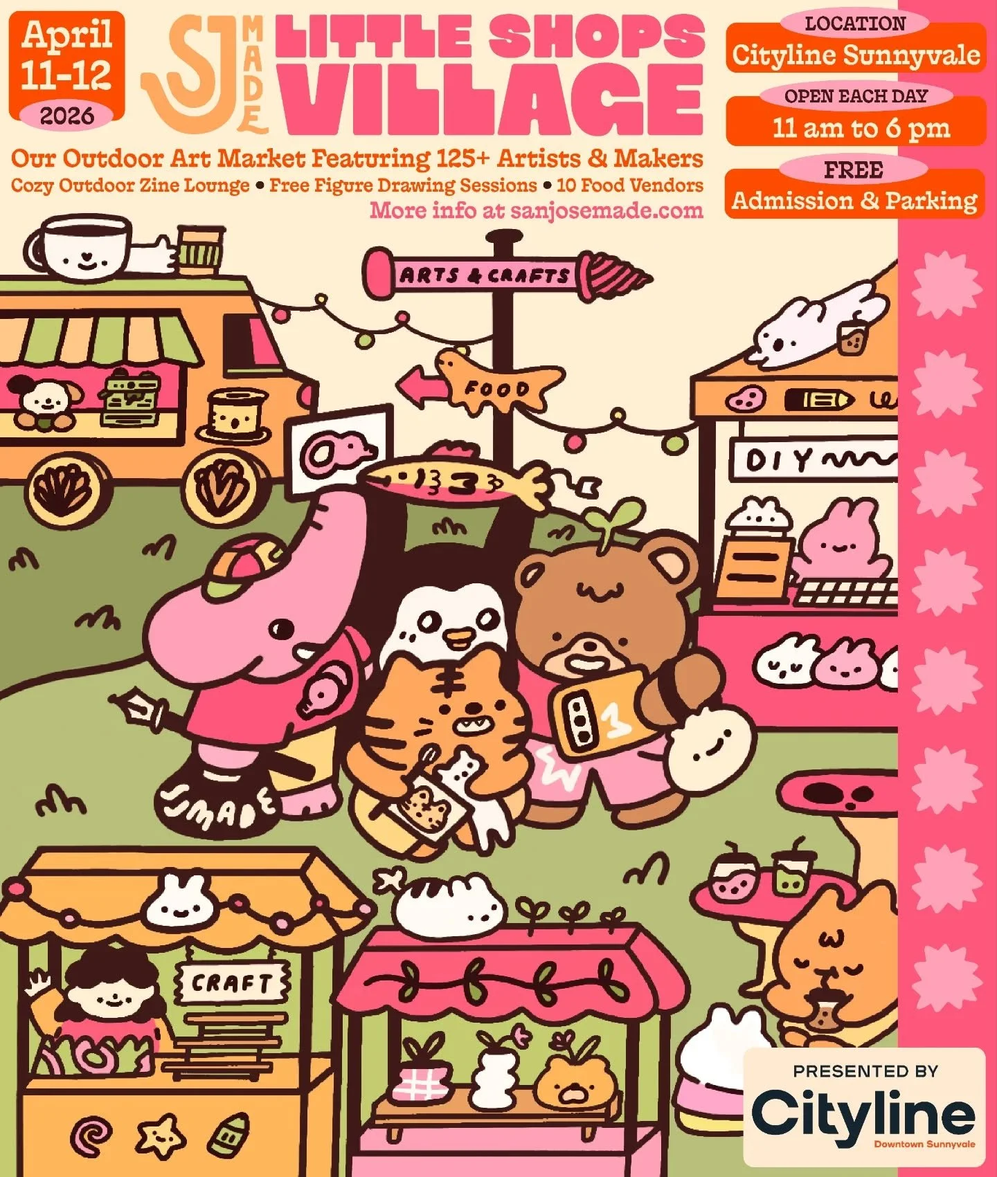 🏡✨ Our outdoor art market in Downtown Sunnyvale returns on April 11-12, 2026: @sjmade Little Shops Village. Presented by @citylinesunnyvale. 

📍 Located at Cityline Sunnyvale, 241 S Taaffe St, Sunnyvale, CA 94086. After an amazing 1st Little Shops 