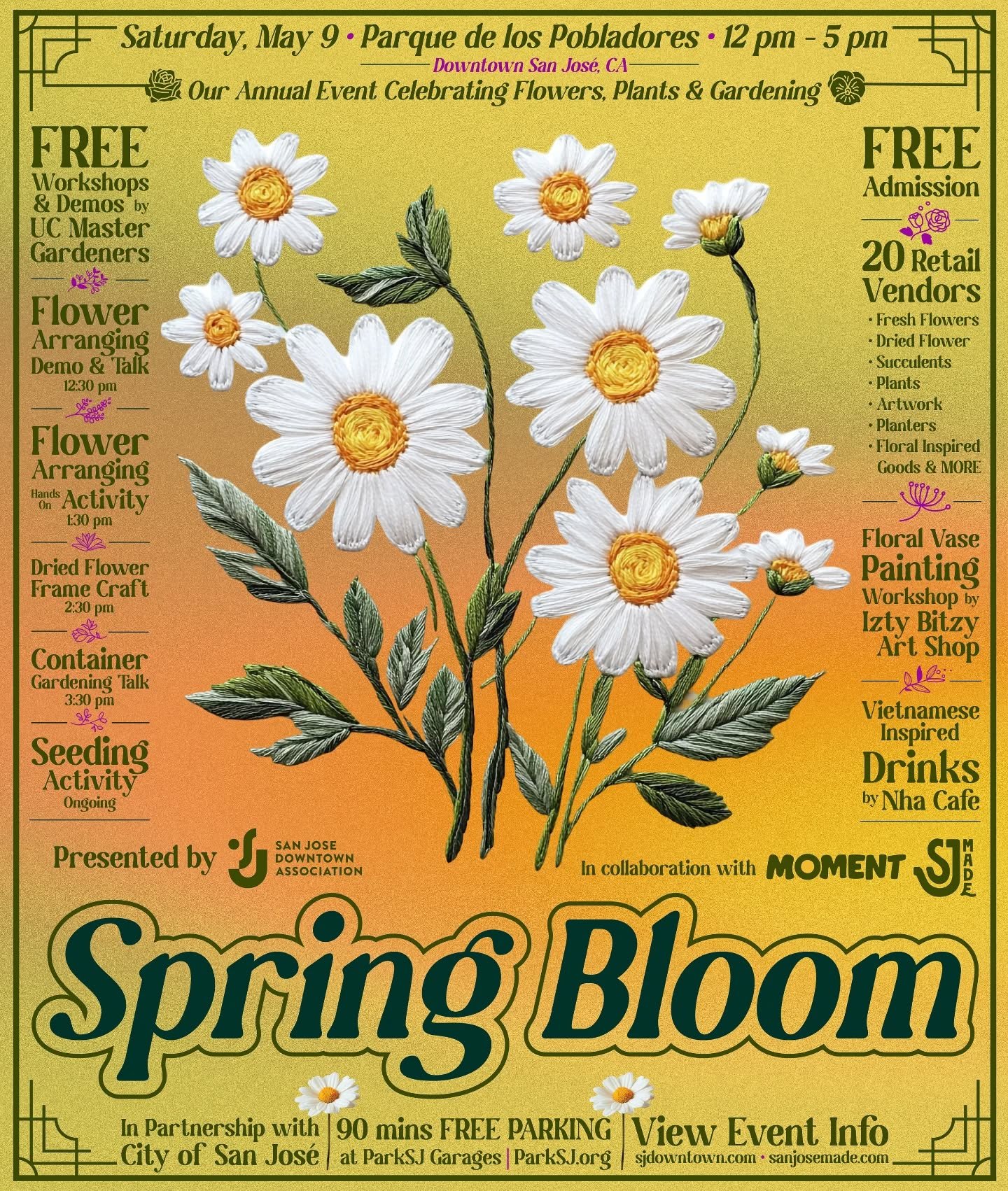🌼🎉 Happening on Saturday, May 9, our 2nd annual Spring Bloom event will celebrate all things flowers, plants and gardening. View event page at sanjosemade.com (link in bio).

⭐ Open from 12 PM to 5 PM. Located outdoors at Parque de los Pobladores i