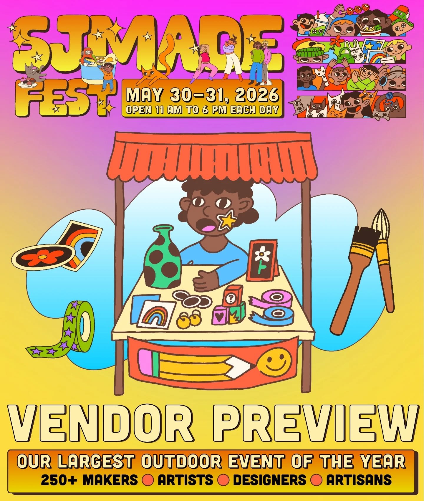 🌞 A preview of the vendor lineup for our upcoming event: SJMADE Fest 2026! Our biggest outdoor event of the year. Happening on Saturday, May 30 and Sunday, May 31. Located at History Park San Jos&eacute; (@historysanjose). Open from 11 am to 6 pm ea