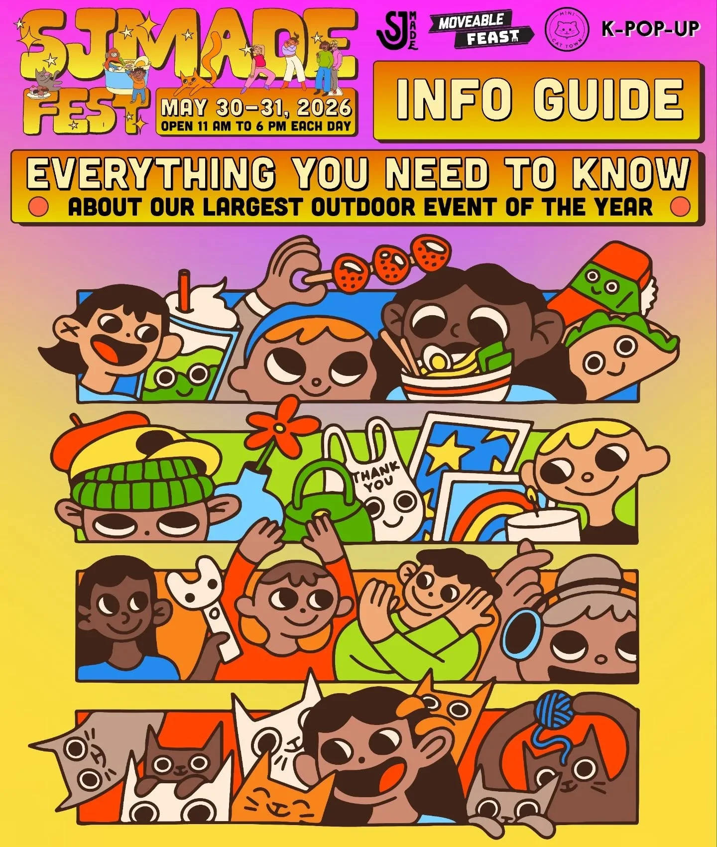 🌞 Your guide to this weekend&rsquo;s SJMADE Fest 2026! Everything you need to know. Happening on Saturday, May 30 and Sunday, May 31.

📍 Located at History Park San Jos&eacute; (@historysanjose).

⏰ Open from 11 am to 6 pm each day.

🩵 Free admiss