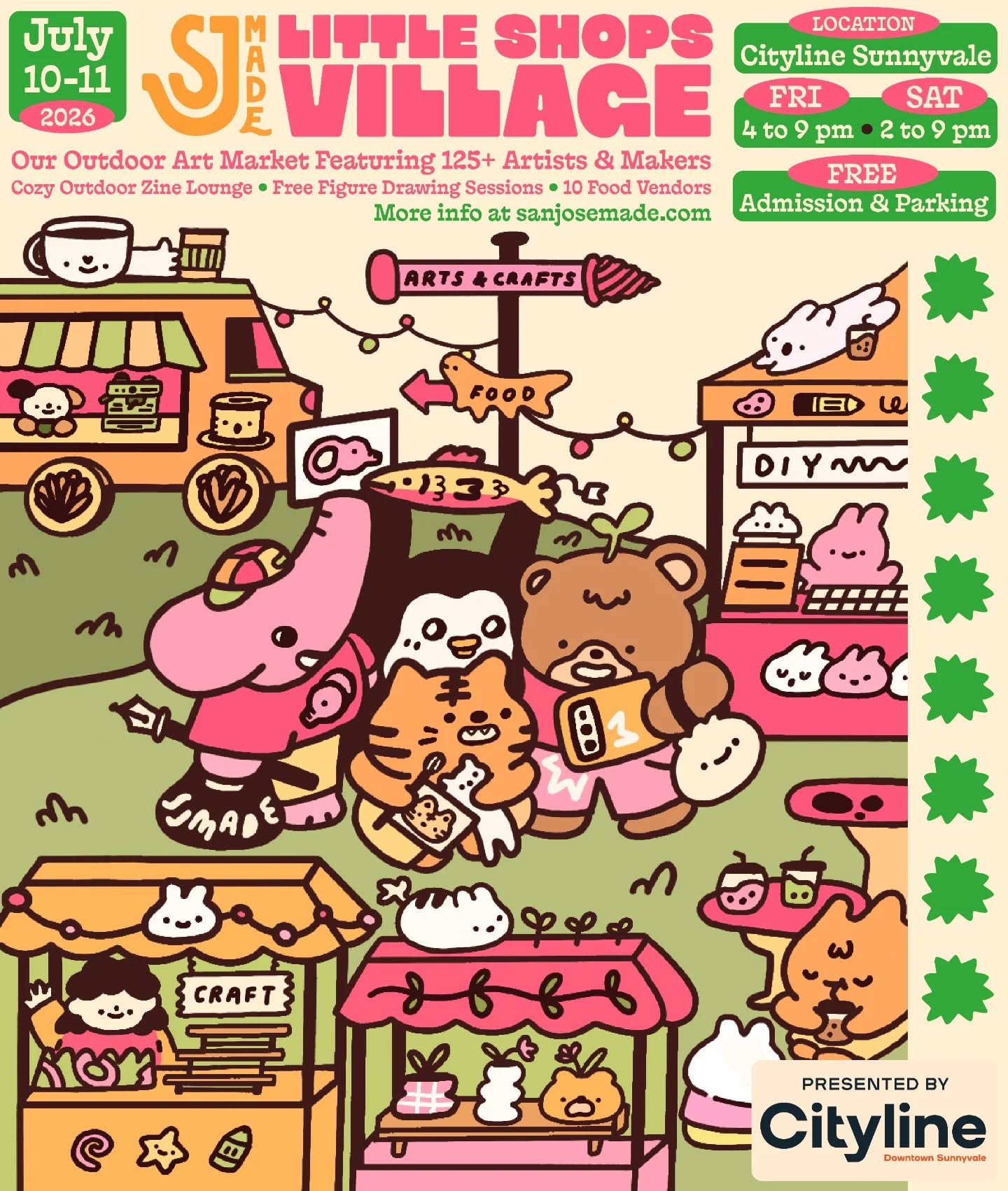 🏡✨ Our outdoor art market in Downtown Sunnyvale returns on July 10-11, 2026: @sjmade Little Shops Village. Presented by @citylinesunnyvale. 

📍 Located at Cityline Sunnyvale, 241 S Taaffe St, Sunnyvale, CA 94086. After an amazing 1st Little Shops V