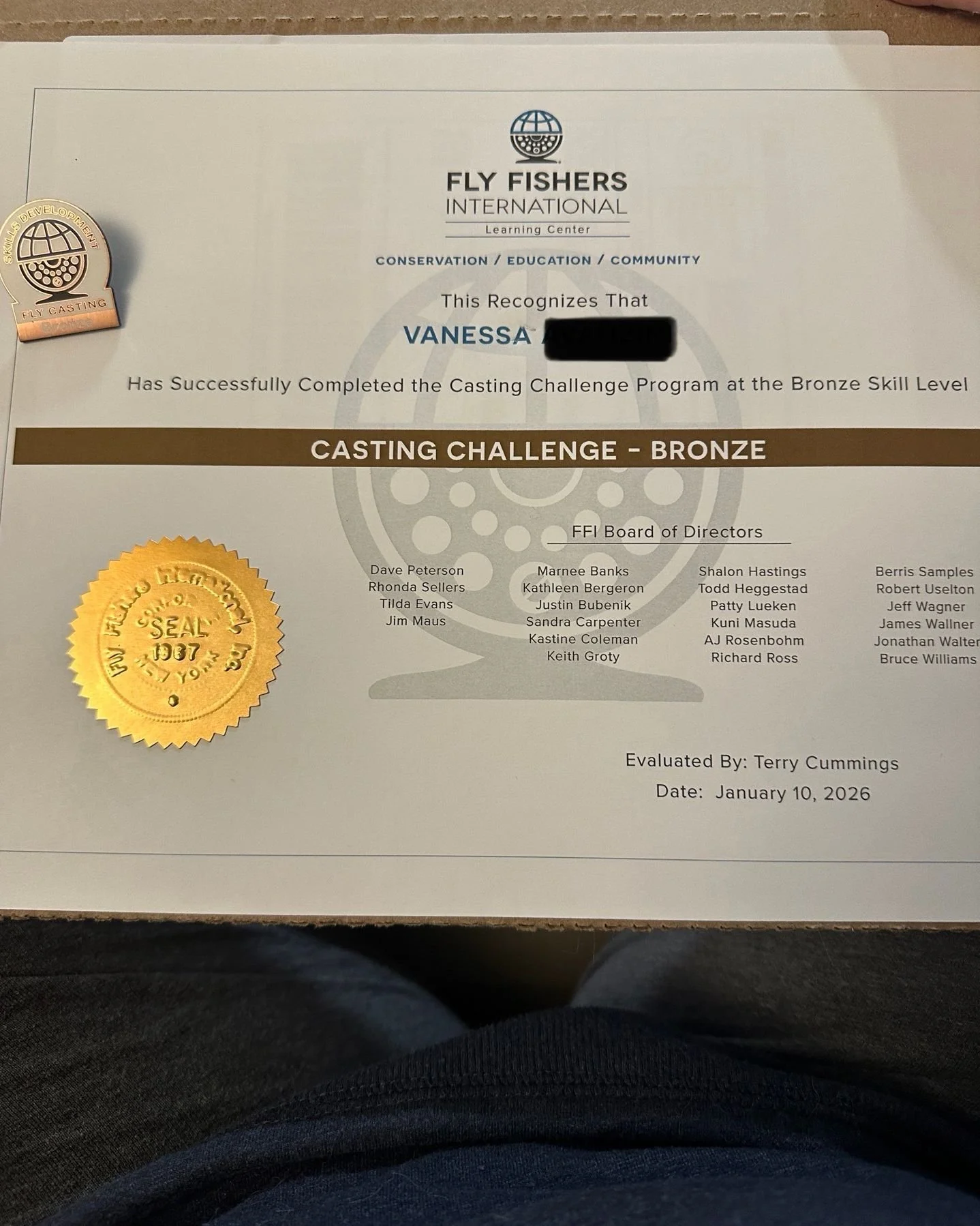Congratulations to CWA Events Chair Vanessa for receiving your FFI Bronze Casting Certificate! 

 Chesapeake Women Anglers is a 501(3)c non-profit women-led club based in the Virginia / Maryland / Washington, DC area that fosters women&rsquo;s partic