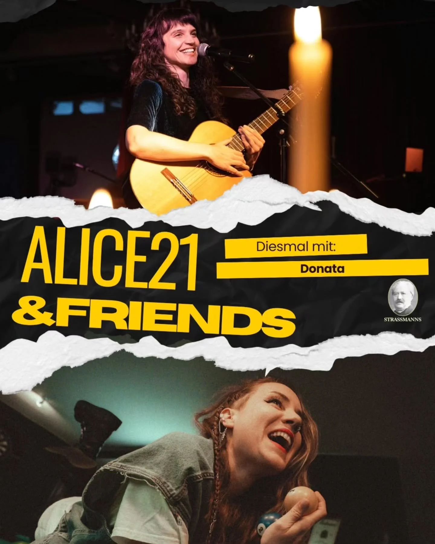 Diese Woche ist der 2.Samstag im Monat, das hei&szlig;t Alice21&amp;Friends steigt im Strassmann's 😁🎙🎶 

Wie sehr freu ich mich auf den gemeinsamen Abend mit Euch und meiner so lieben und herausragenden
@donatamusic als Special Guest ✨️ 

☆Was: Al
