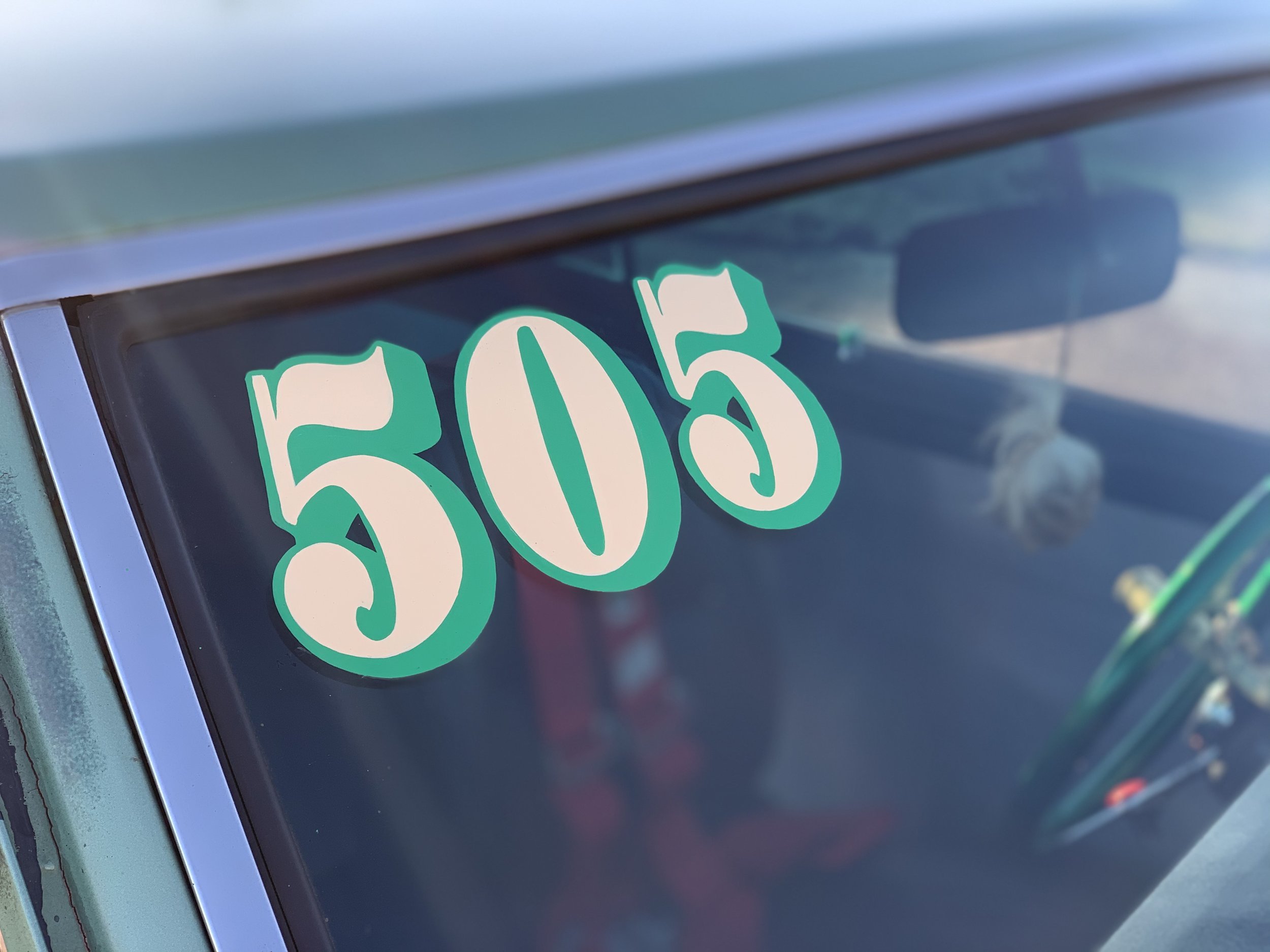 Windshield lettering.