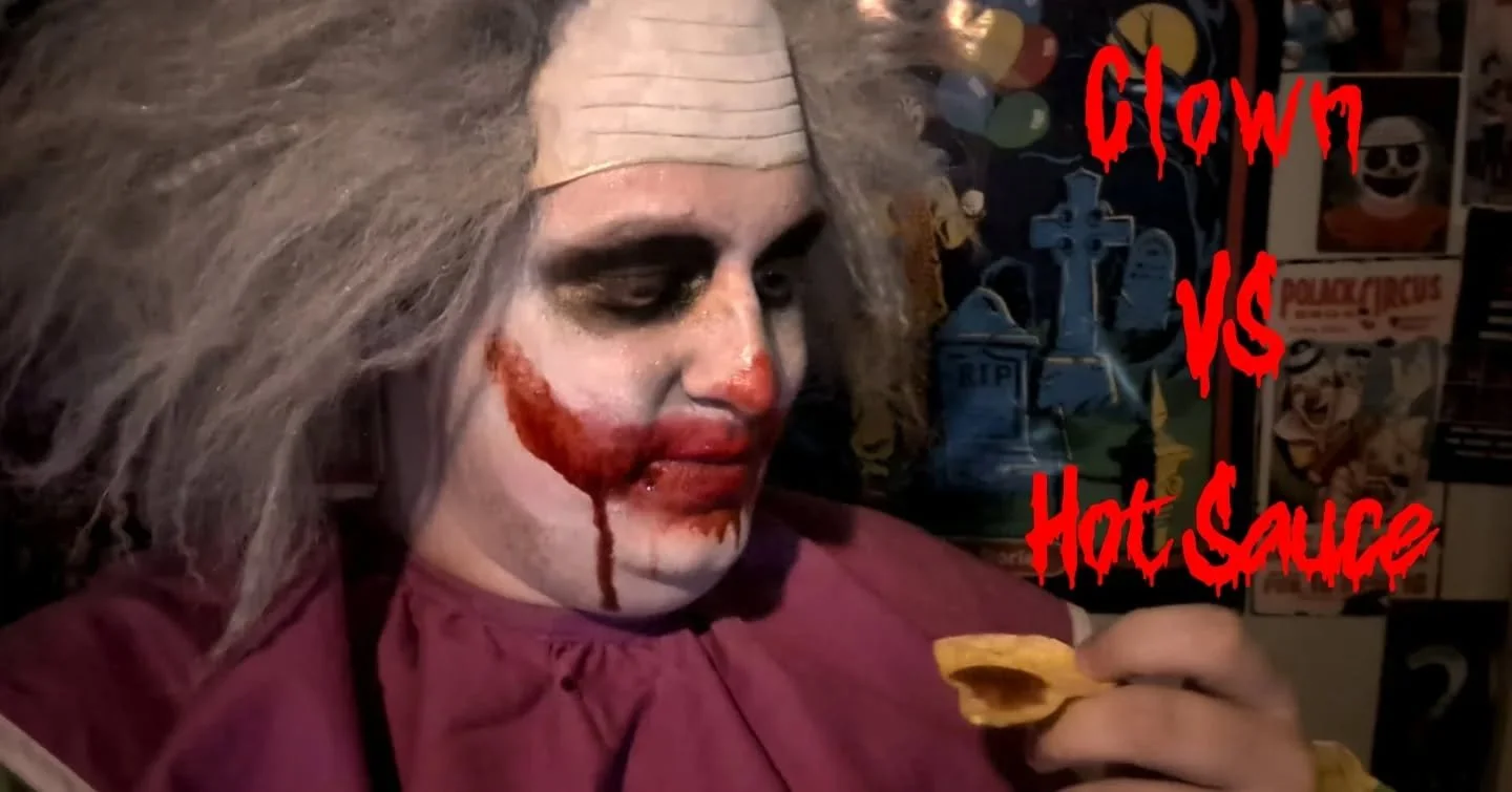 Clown Vs Hot Sauce is now up on YouTube, but I'm not hiding the best bits there...so for your viewing pleasure...here is me taking on @deanofthedeadofficial 's Art Attack sauce.

So full disclosure...there is no money shot of me eating there last sau