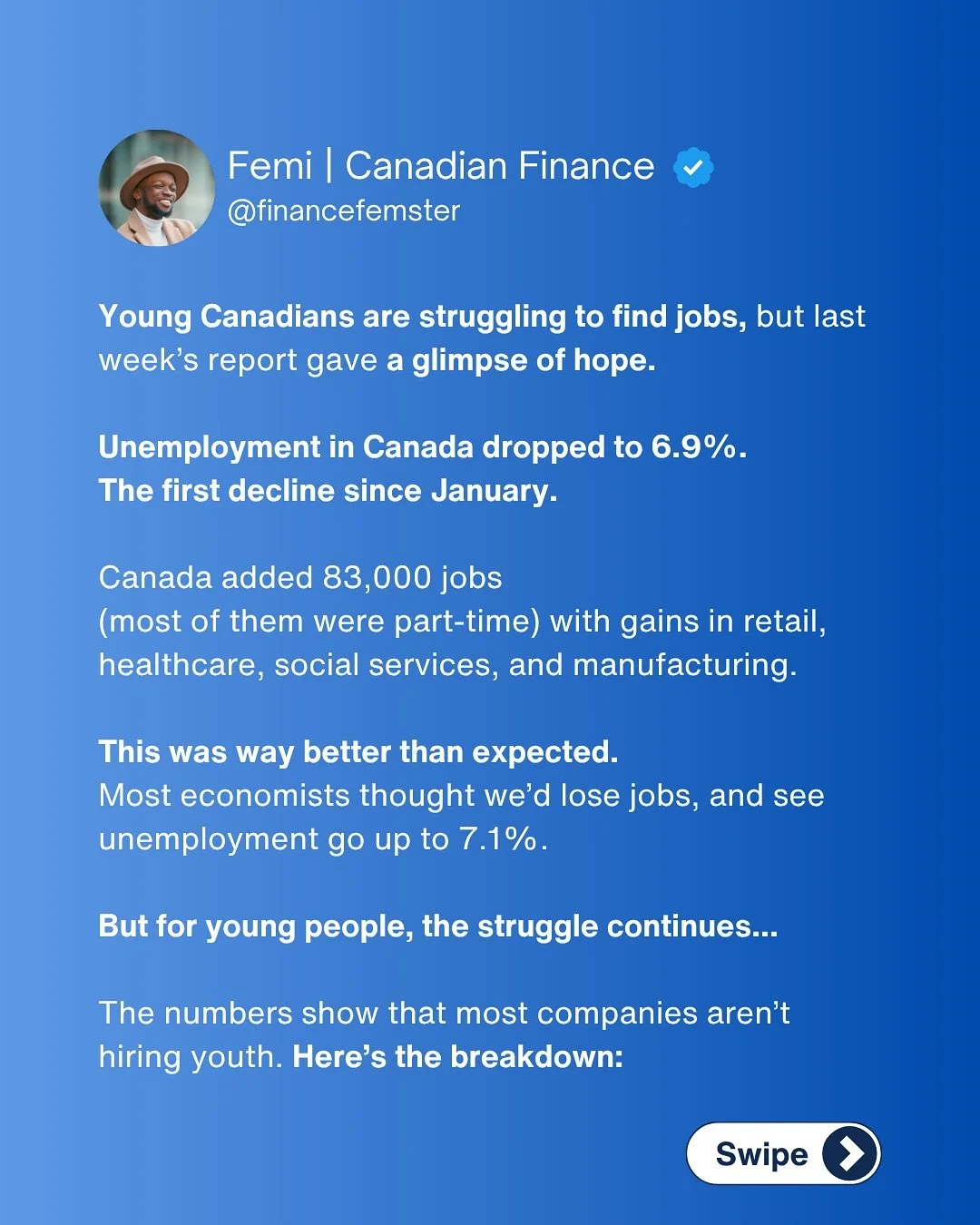 Young Canadians are struggling to find jobs… and the numbers prove it.
Even though Canada’s unemployment rate dropped to 6.9% in June, youth unemployment stayed stuck at 14.2%… way above pre-pandemic levels.
The good news is job
