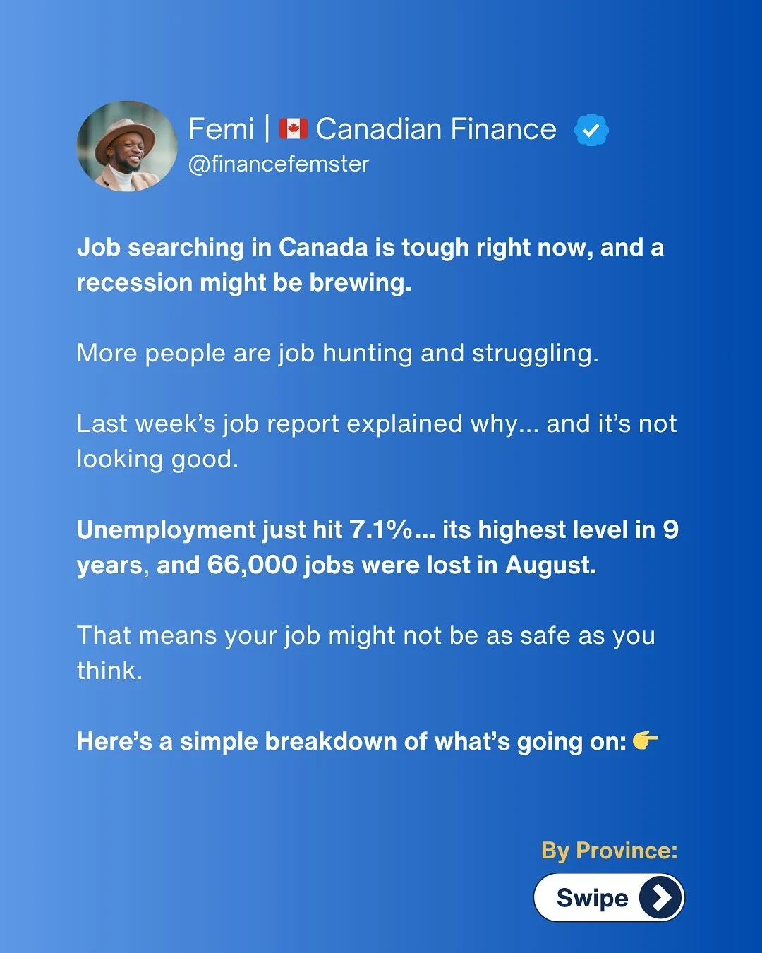 Canada’s job market keeps getting worse…
Unemployment jumped to 7.1% in August… the highest since 2016 (outside of the pandemic).
66,000 jobs were lost in just one month, with core working-age Canadians hit hardest.
Industries