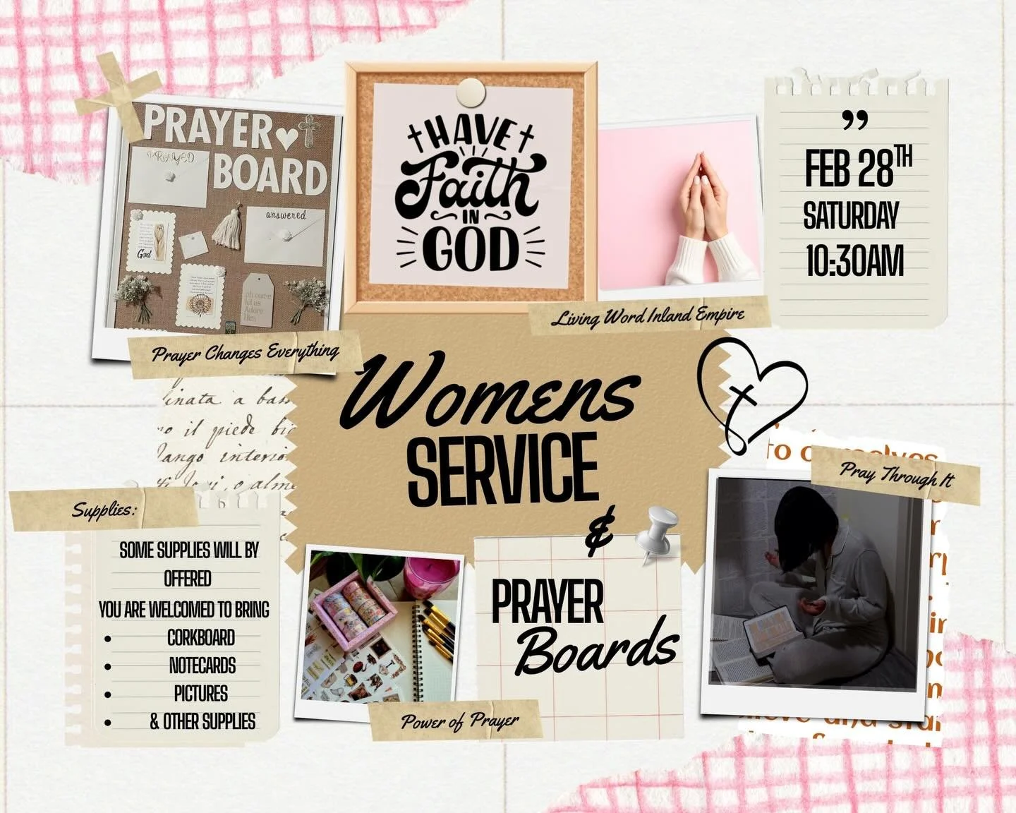 Hey Ladies Get Excited We Will Be Having A Women&rsquo;s Service &amp; Making Prayer Boards!🩷 Saturday February 28th @10:30AM! We Cant Wait For You To Join Us! 💌✝️
