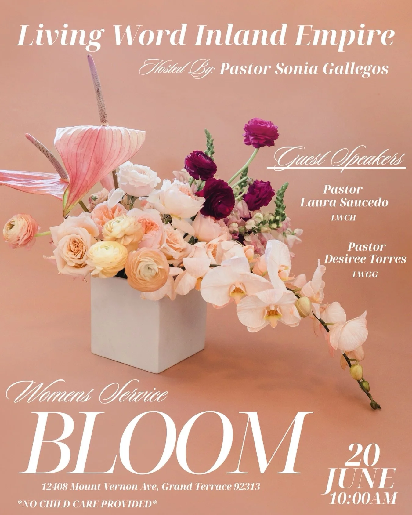 💐 Ladies, you&rsquo;re invited! 💐

Come ready for a beautiful time of worship, encouragement, fellowship, and God&rsquo;s presence as we grow and BLOOM together in Christ.

✨Hosted by: Pastor Sonia Gallegos
✨Guest Speakers: Pastor Laura Saucedo &am