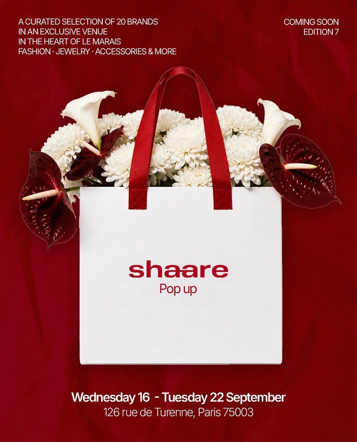 invitation to the Shaare Pop-up, September 16th-22nd, 126 rue de Turenne, 75003