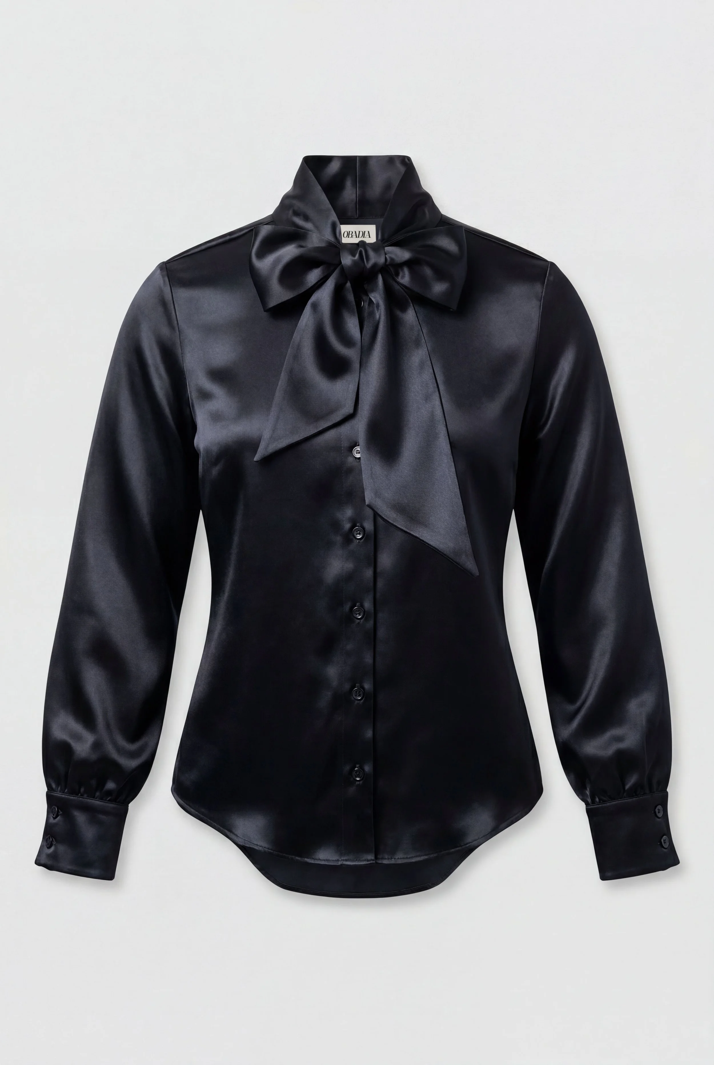 OBADIA Diane Shirt in black satin with Lavallière neck tie