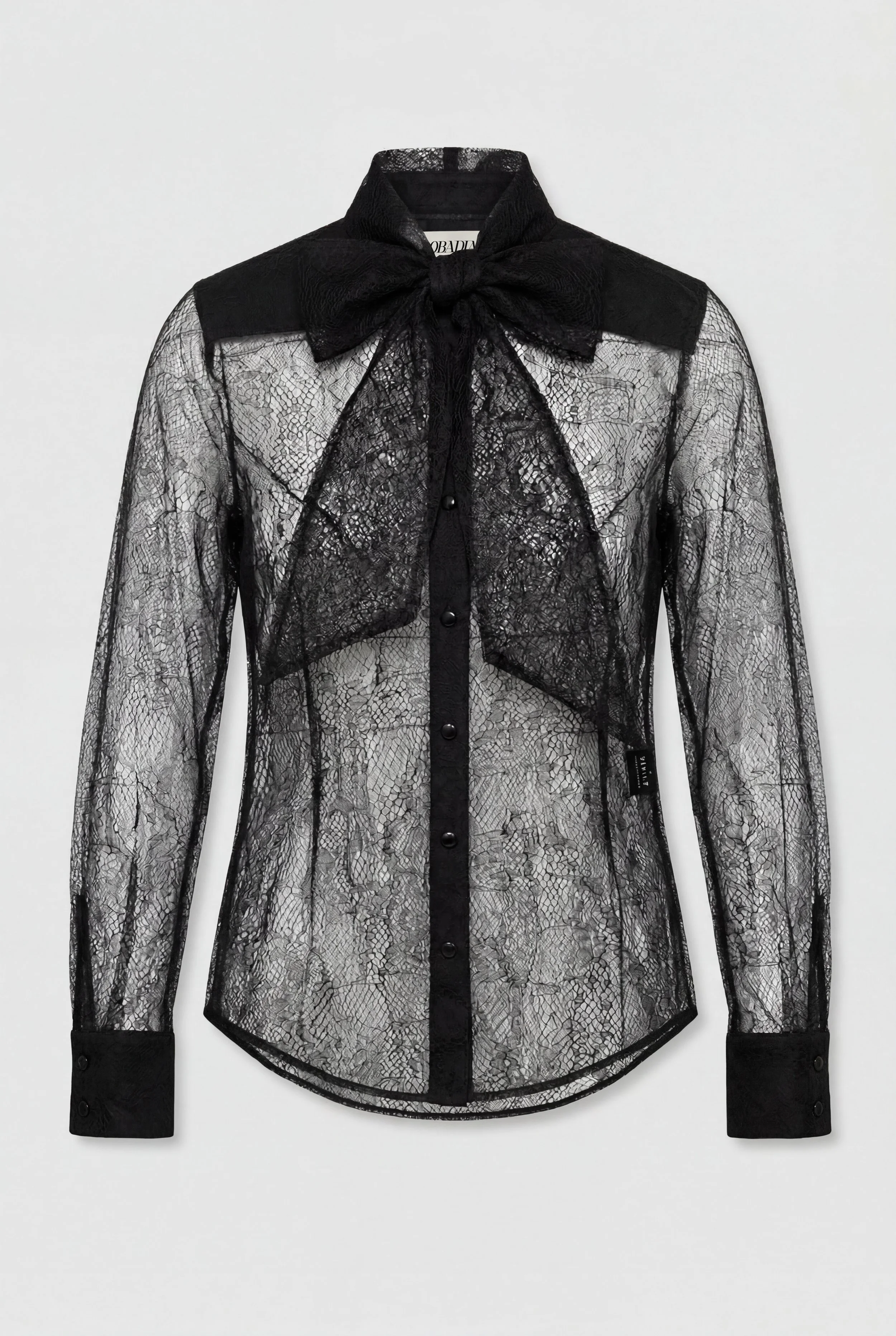 OBADIA Diane Shirt in black patchwork lace with Lavallière neck tie