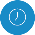 Blue clock icon with white clock face.