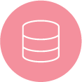 Icon of a database on a pink background.