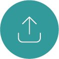 Upload icon with an upward arrow inside a teal circle