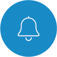Notification bell icon on a blue circular background