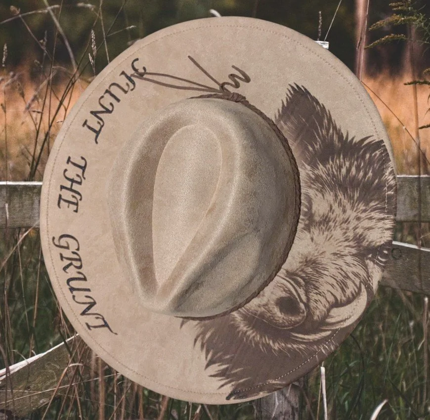 Hunt the Grunt Burnt Art Hat