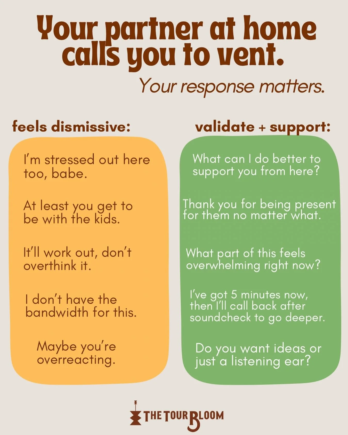 Your response matters 🤎 validation is like the glue that holds the pieces of trust, intimacy and safety together in a relationship. Also: validation doesn&rsquo;t = being on the same page. It doesn&rsquo;t require you to agree or even share their pe