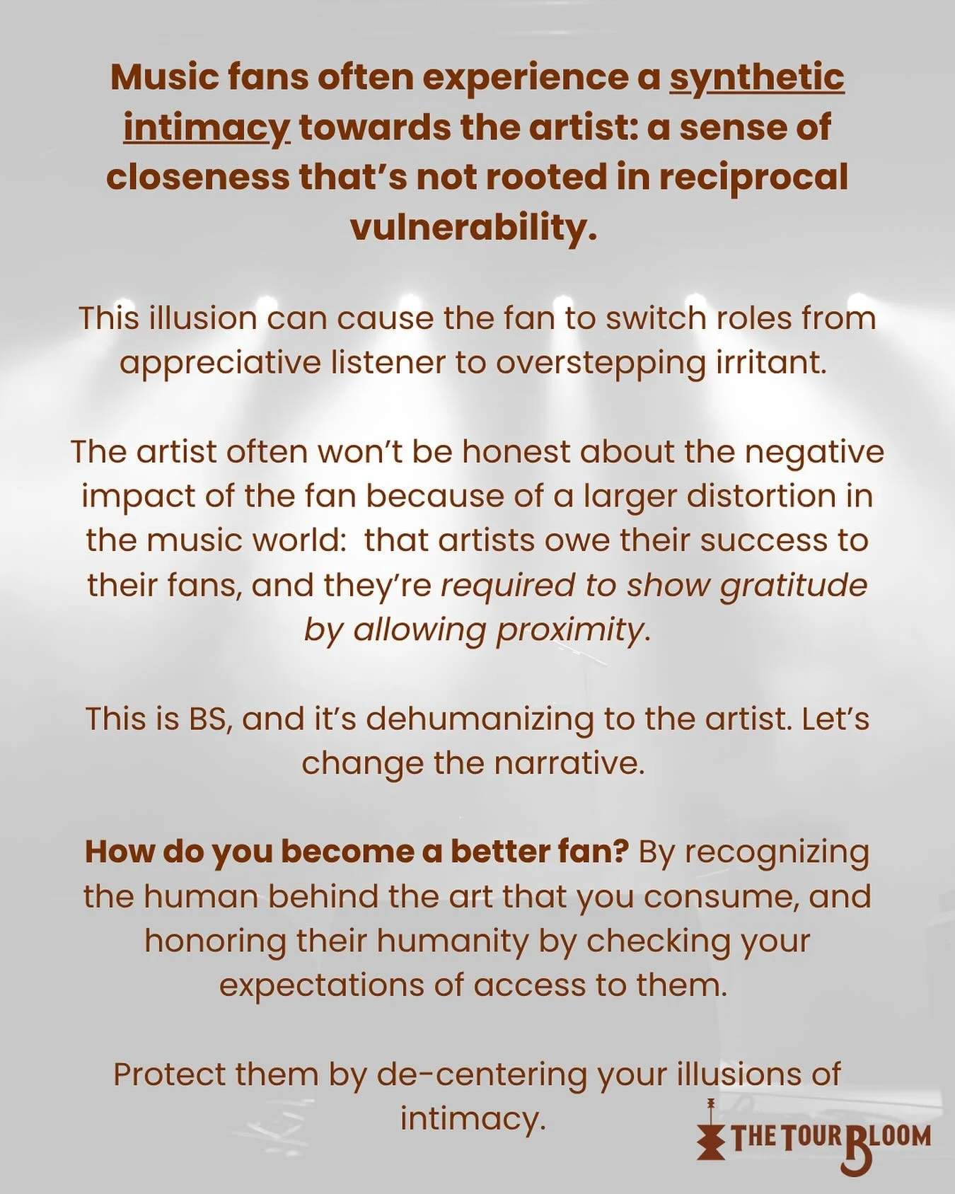 Yes, we&rsquo;re grateful for the fans and some varieties necessitate boundary implementation 🤪  both/and&hellip; 🤎

.
.
.

#itsoktonotbeok
#touringartiststrategies
#lifeontheroad
#mentalhealthformusicians 
#healthemusic 
#healthytouring #coachingf