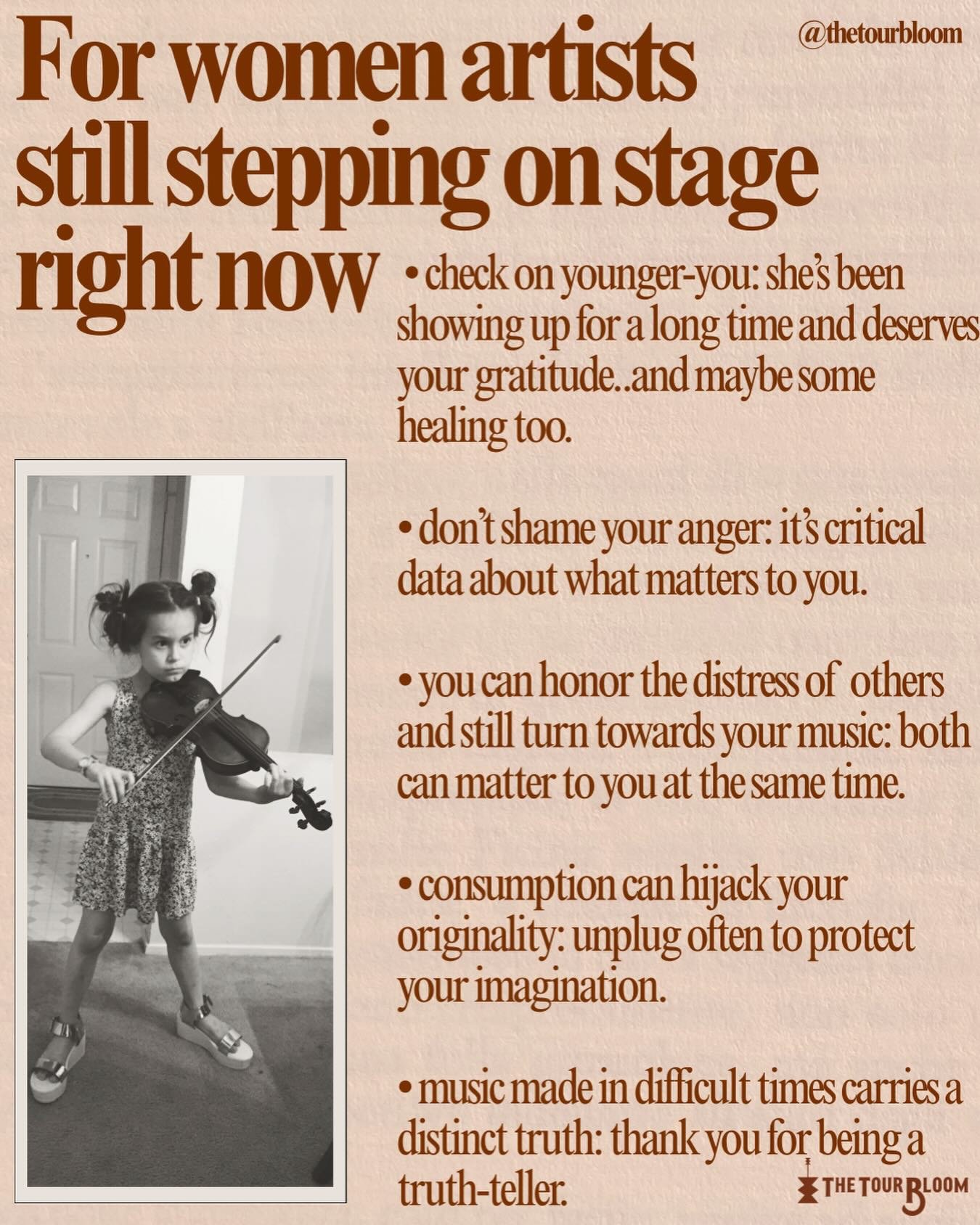 thank you for continuing to step on stage despite the fact that the world remains hostile to women, truth-tellers and survivors. Please take good care of yourself- the now/you AND younger/you both deserve pause and gentle tuning in alongside the inte