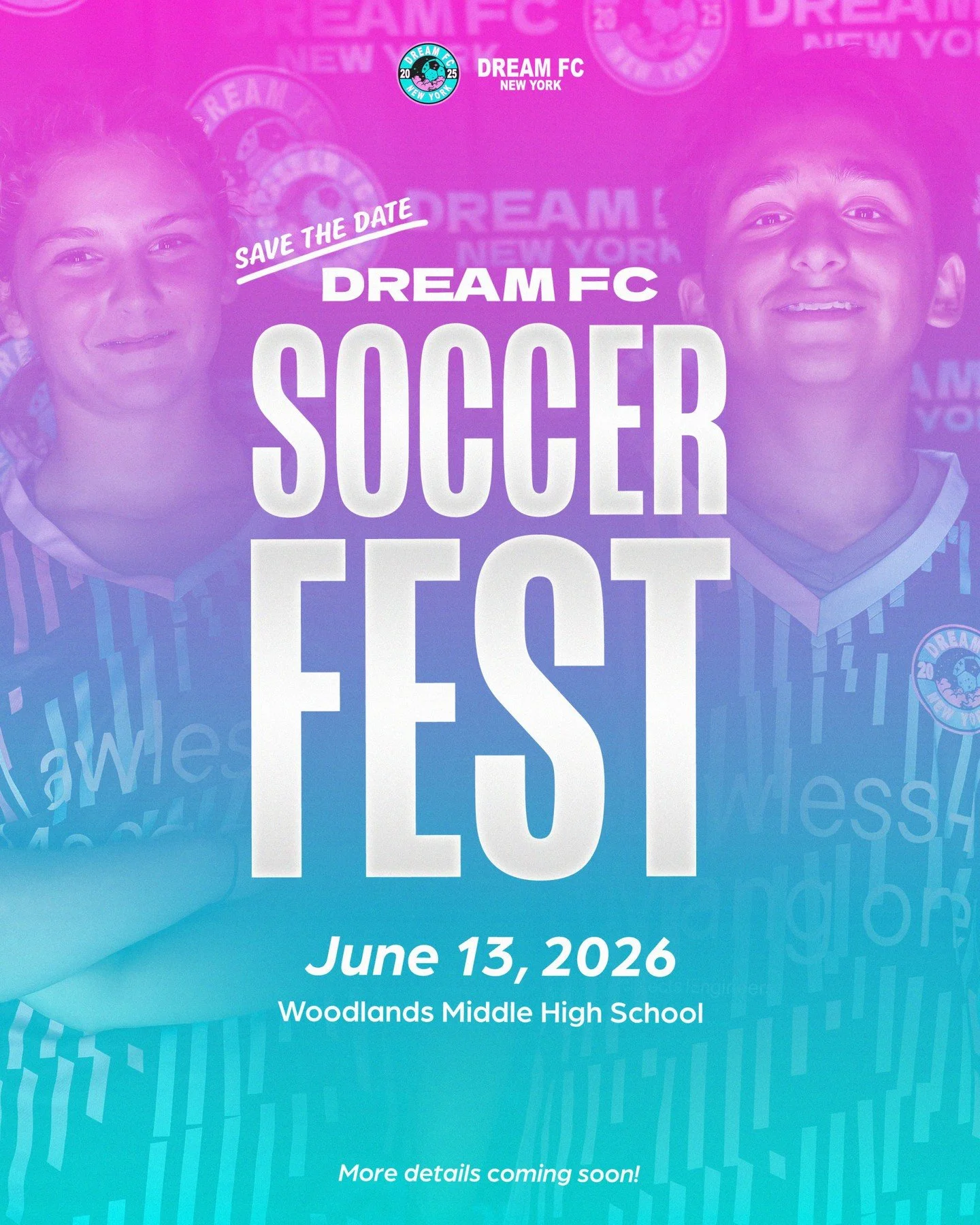 SAVE THE DATE 
Dream FC Soccer Fest
.�📍 Woodlands Middle High School�📅 June 13, 2026
.
This is going to be BIG. Small-sided tournaments, fun games, vendors, jersey fittings for players, great food, LIVE World Cup matches on site, and yes&hellip; ha